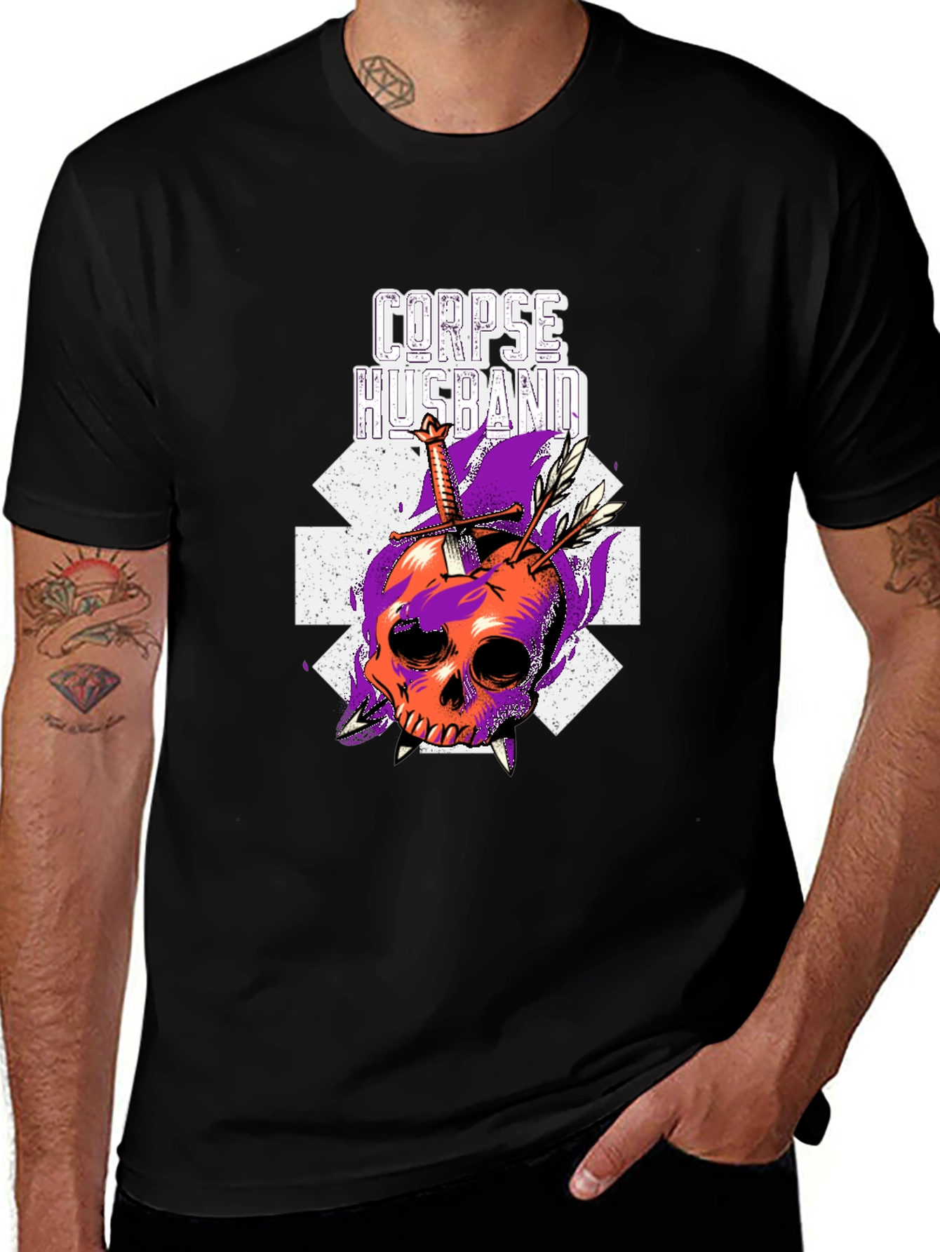 Corpse Husband Skull Graphic Black T-Shirt