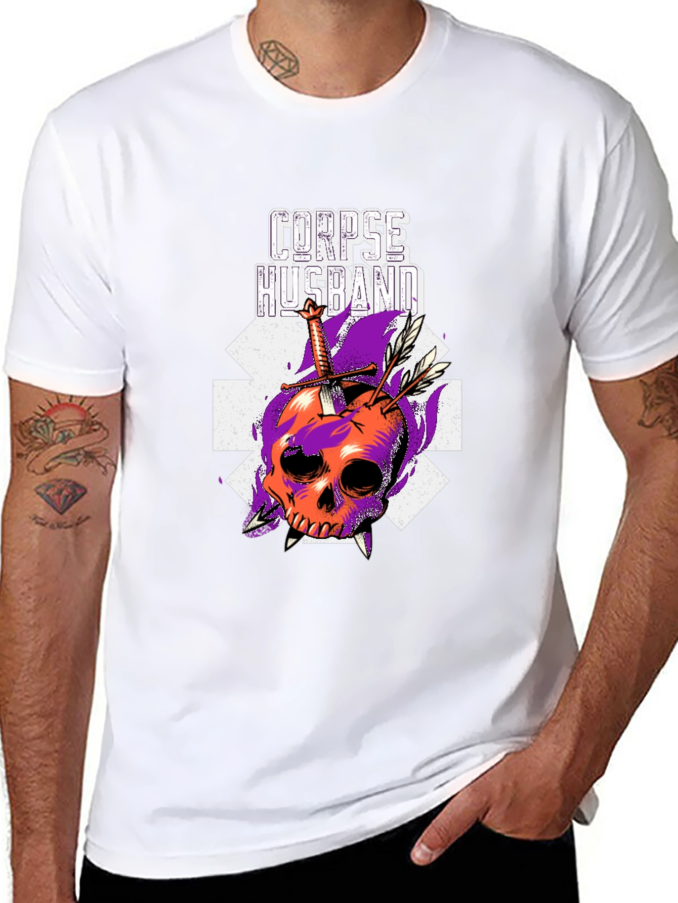 Corpse Husband Skull Graphic Black T-Shirt