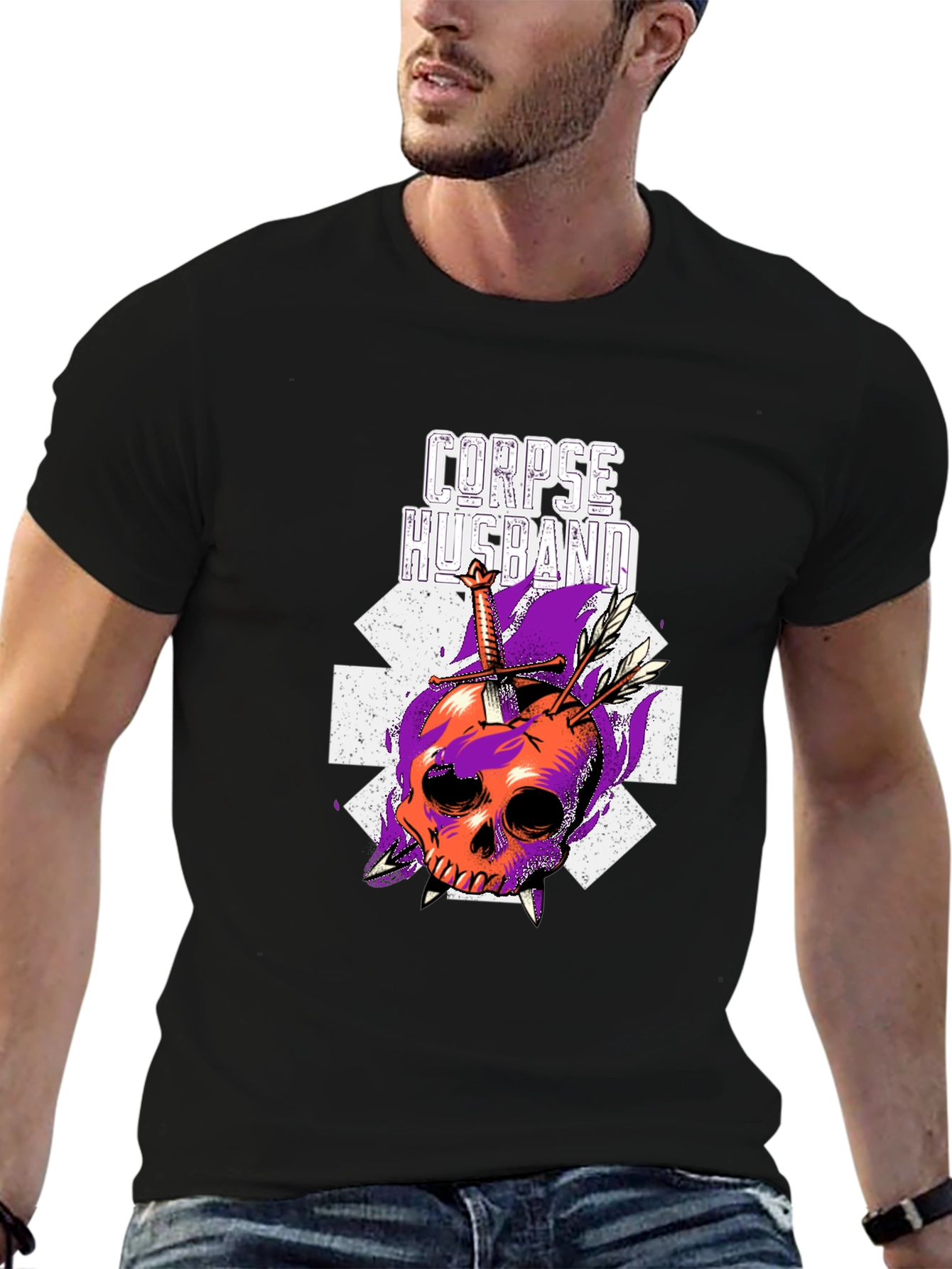 Corpse Husband Skull Graphic Black T-Shirt