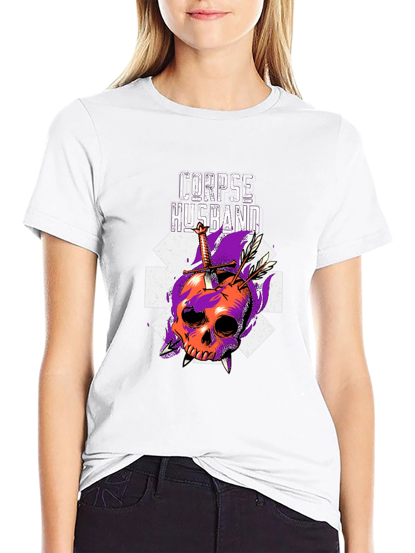 Corpse Husband Skull Graphic Black T-Shirt