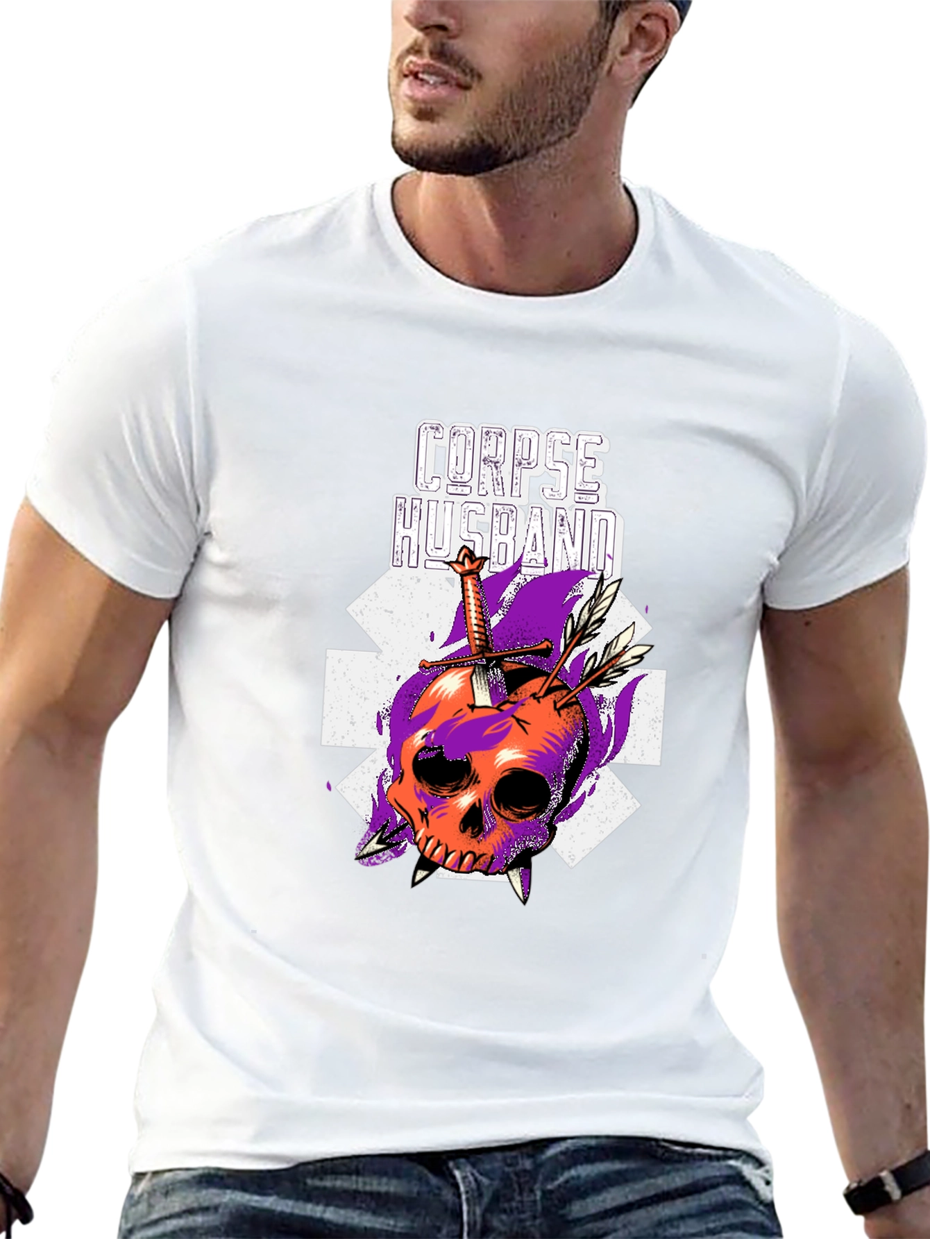 Corpse Husband Skull Graphic Black T-Shirt