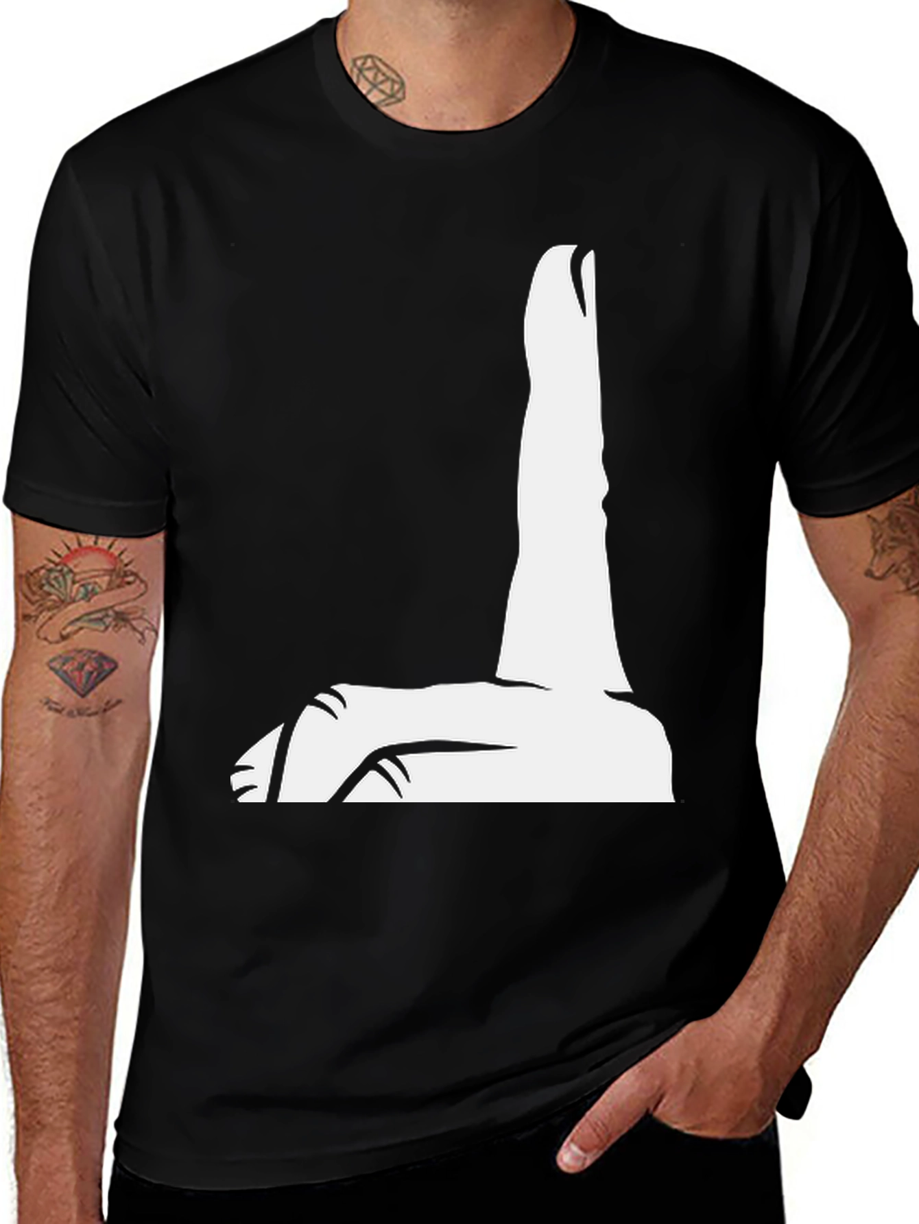 Black T-Shirt with Finger Pointing Design