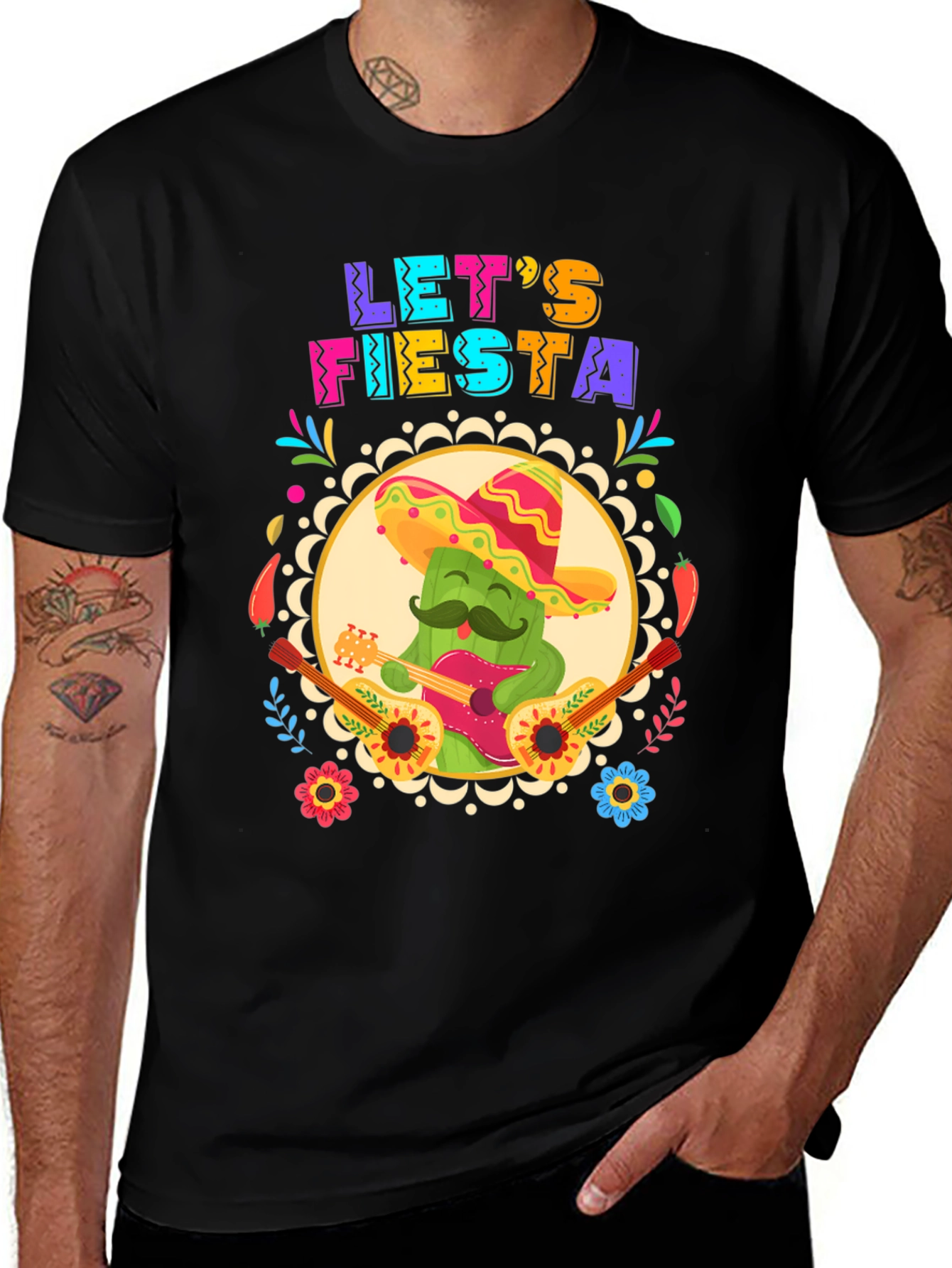 Lets Fiesta T-Shirt - Cactus Guitar Cinco De Mayo