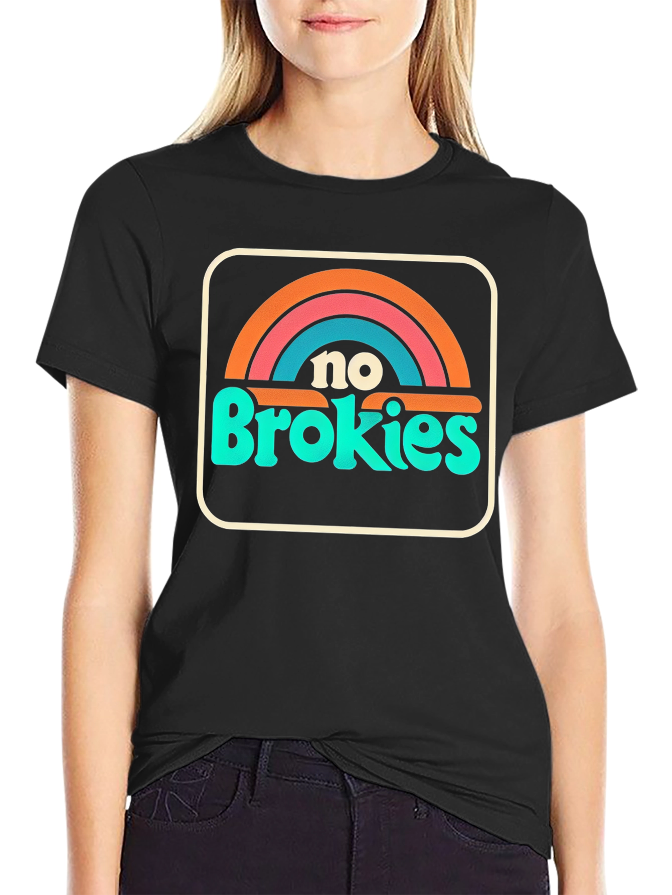 No Brokies Graphic Tee - Retro Rainbow Design