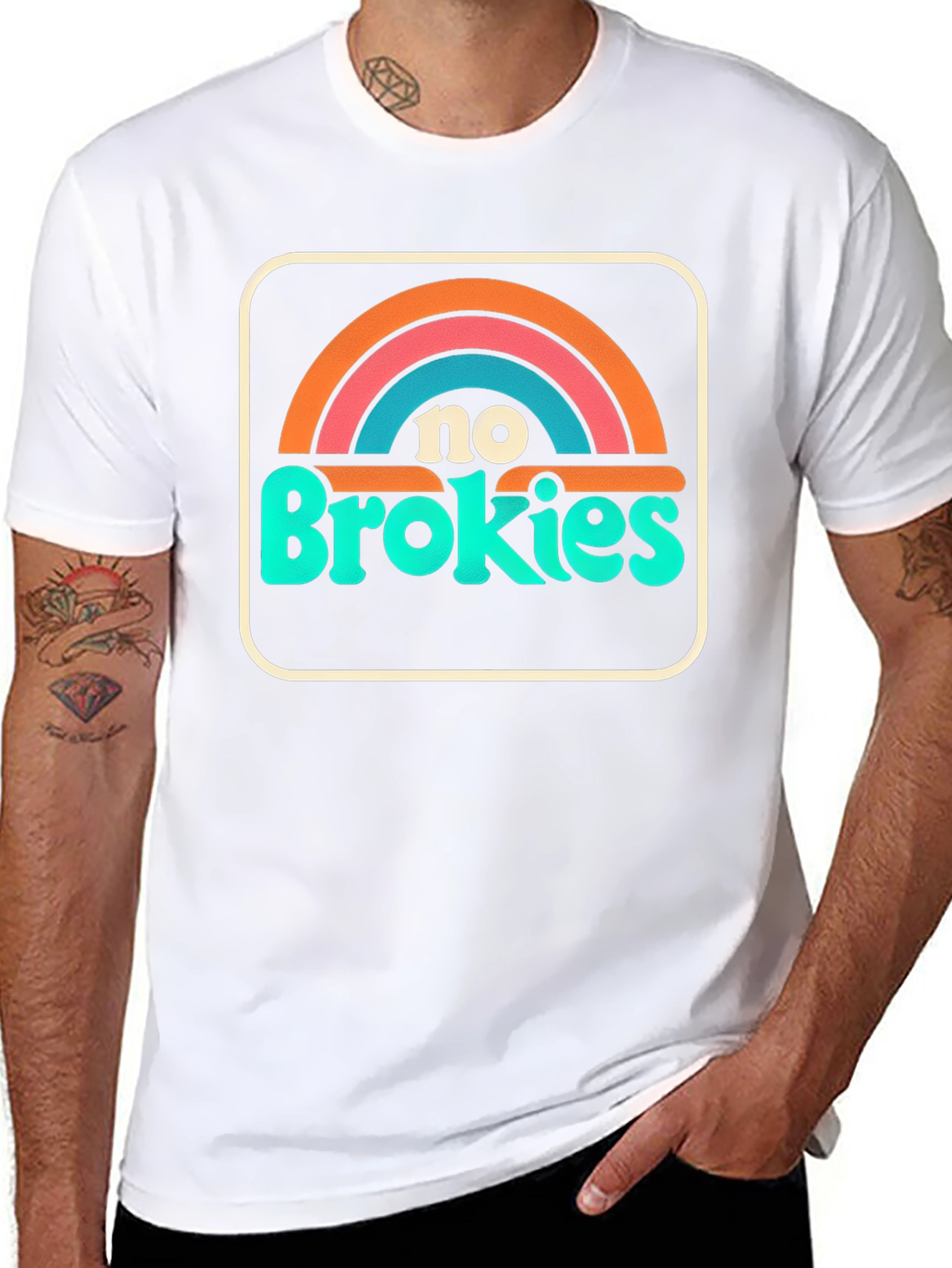 No Brokies Graphic Tee - Retro Rainbow Design