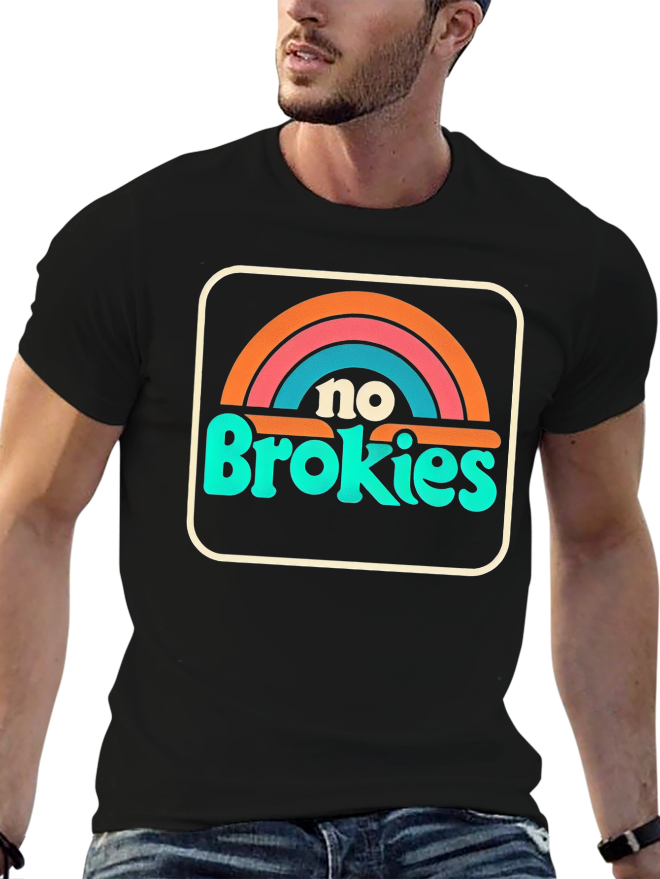 No Brokies Graphic Tee - Retro Rainbow Design