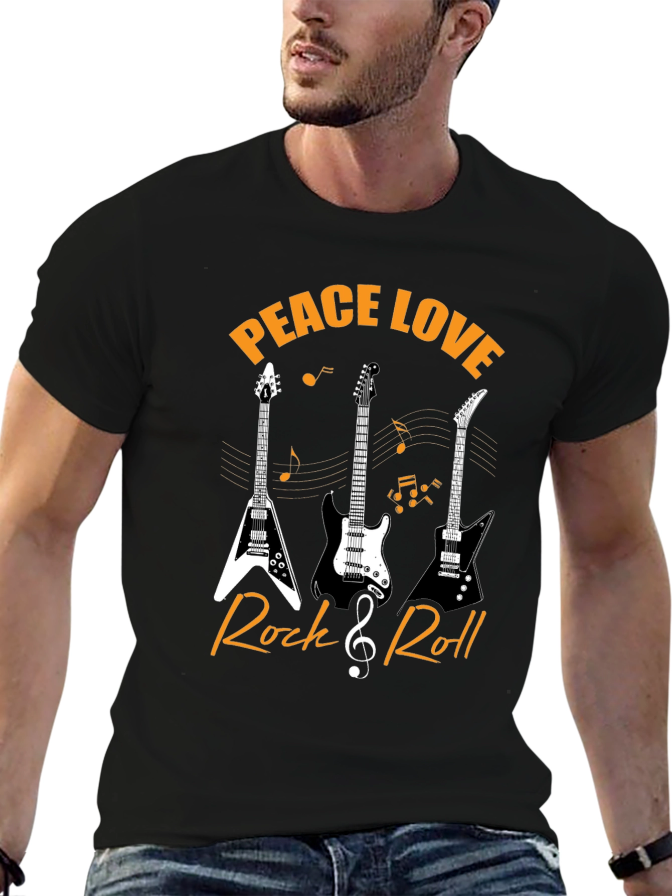 Peace Love Rock & Roll Guitar T-Shirt