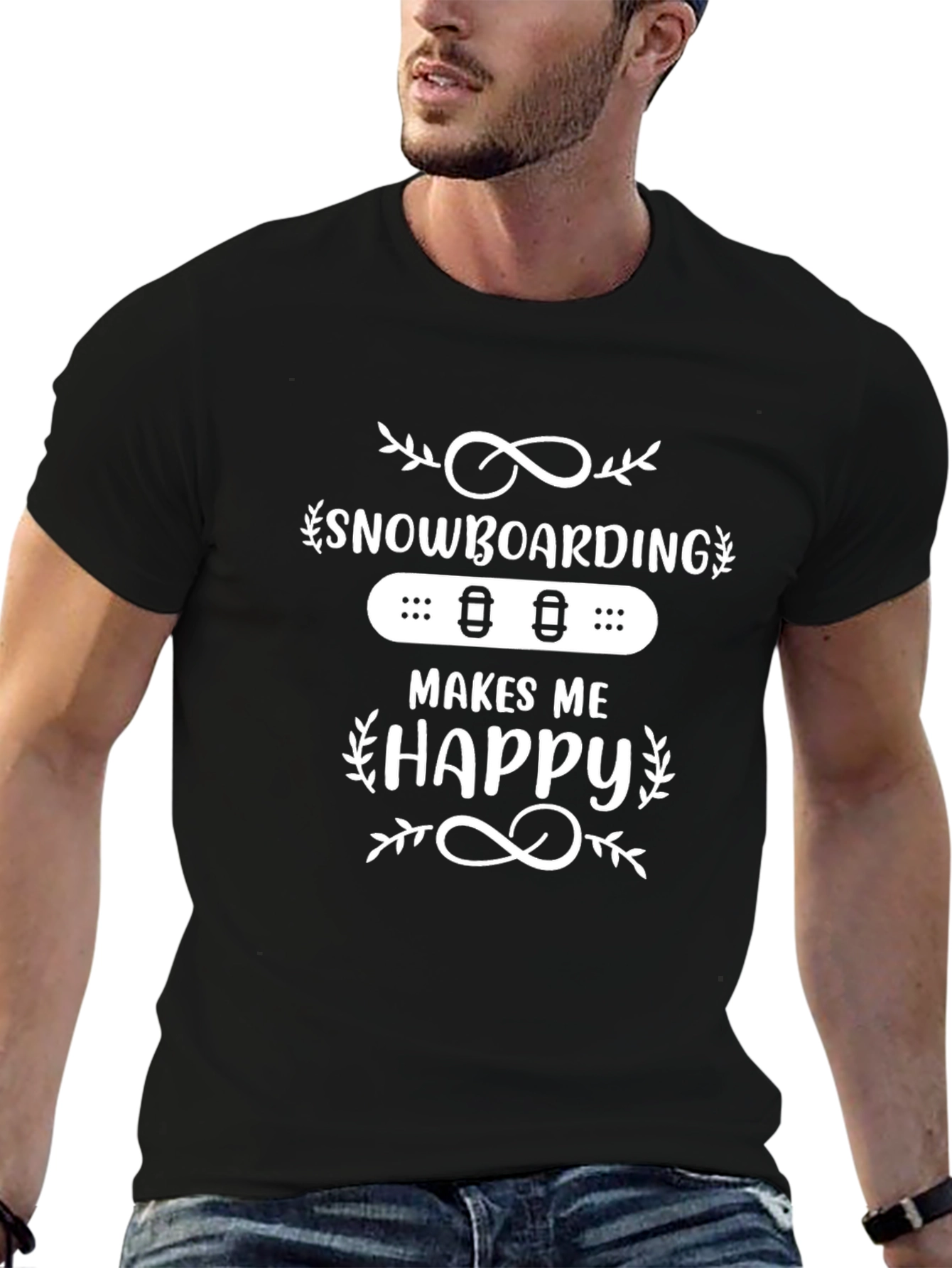Snowboarding Makes Me Happy Black T-Shirt