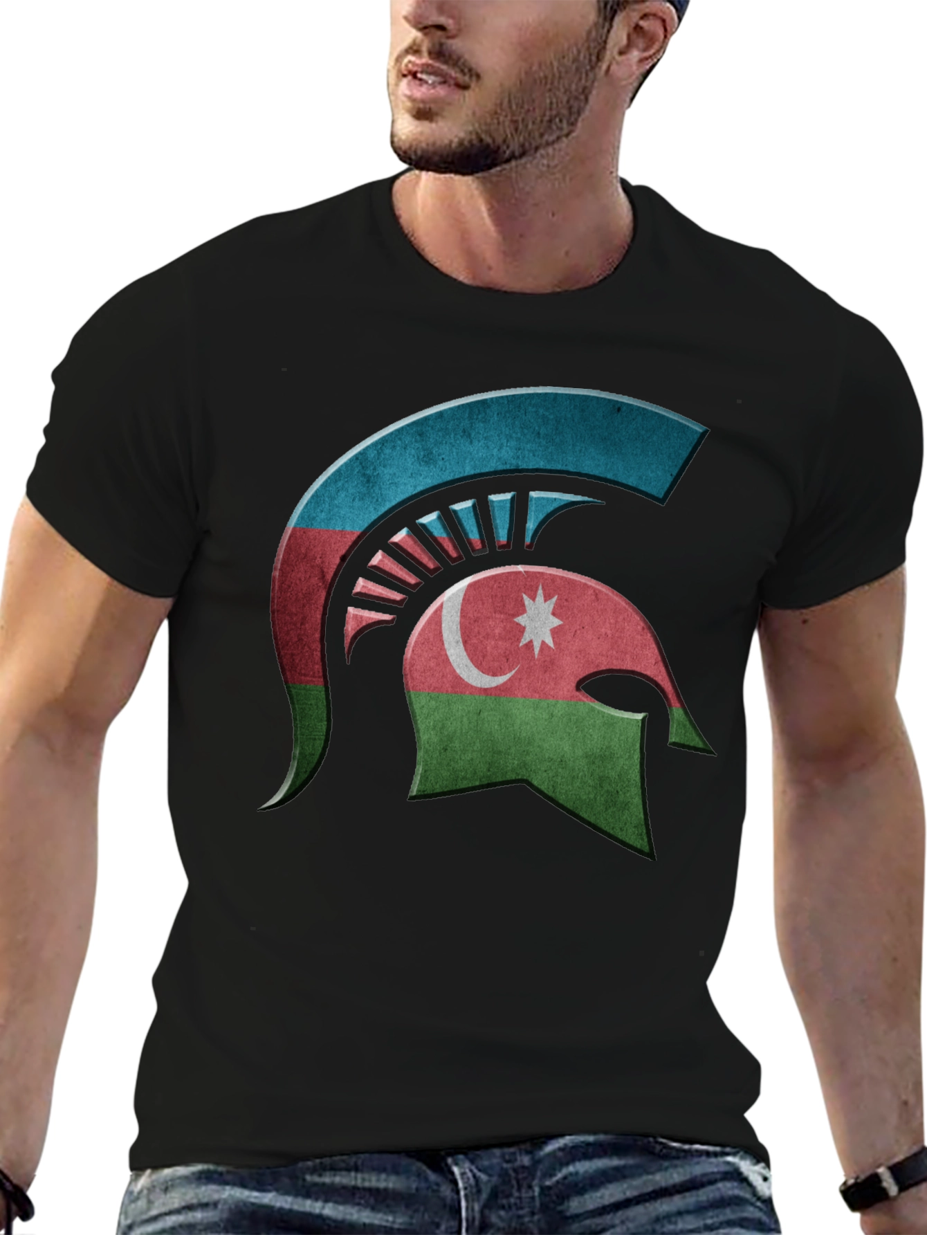 Azerbaijan Spartan Helmet T-Shirt - Black