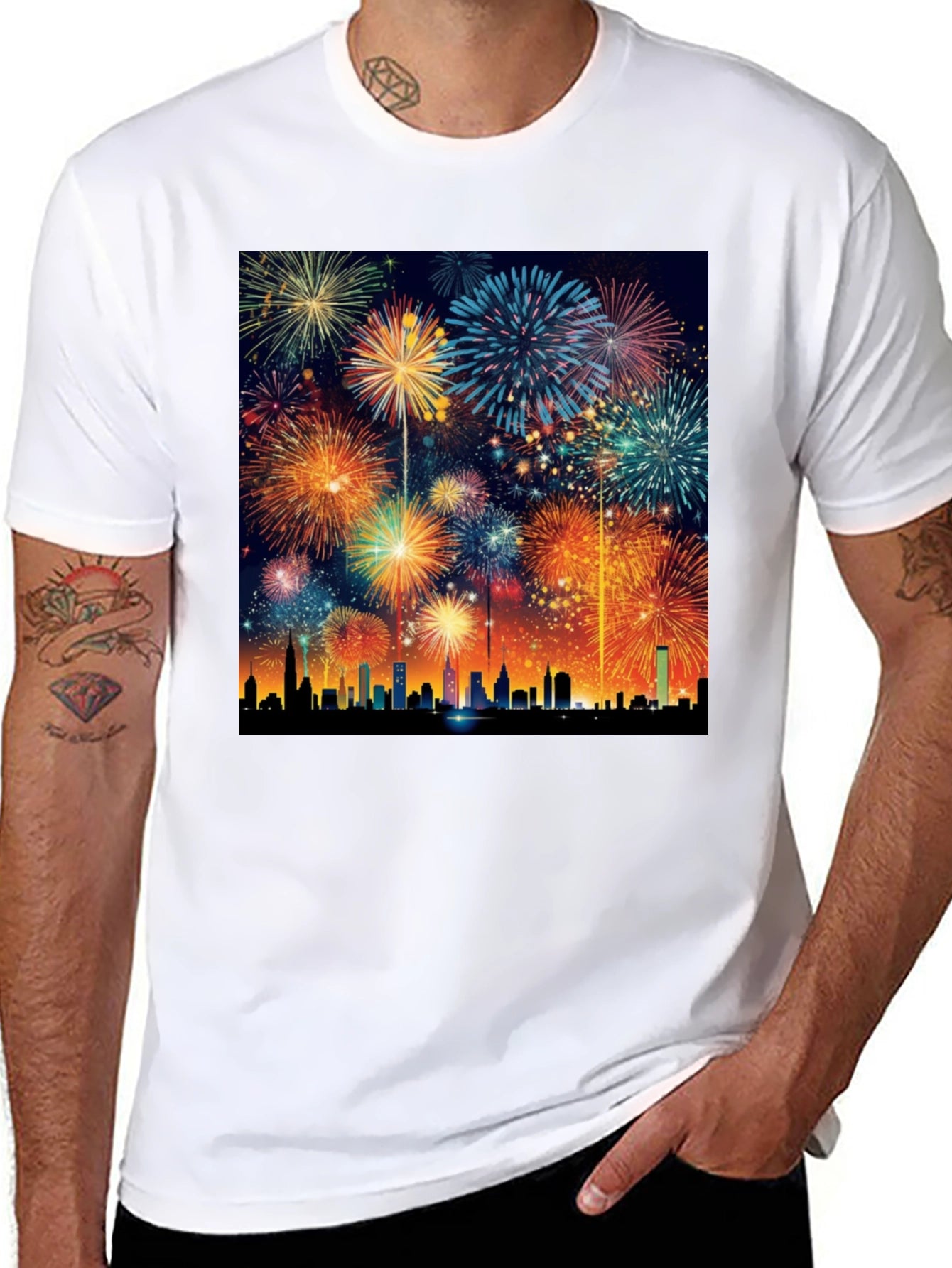 Fireworks Over City T-Shirt