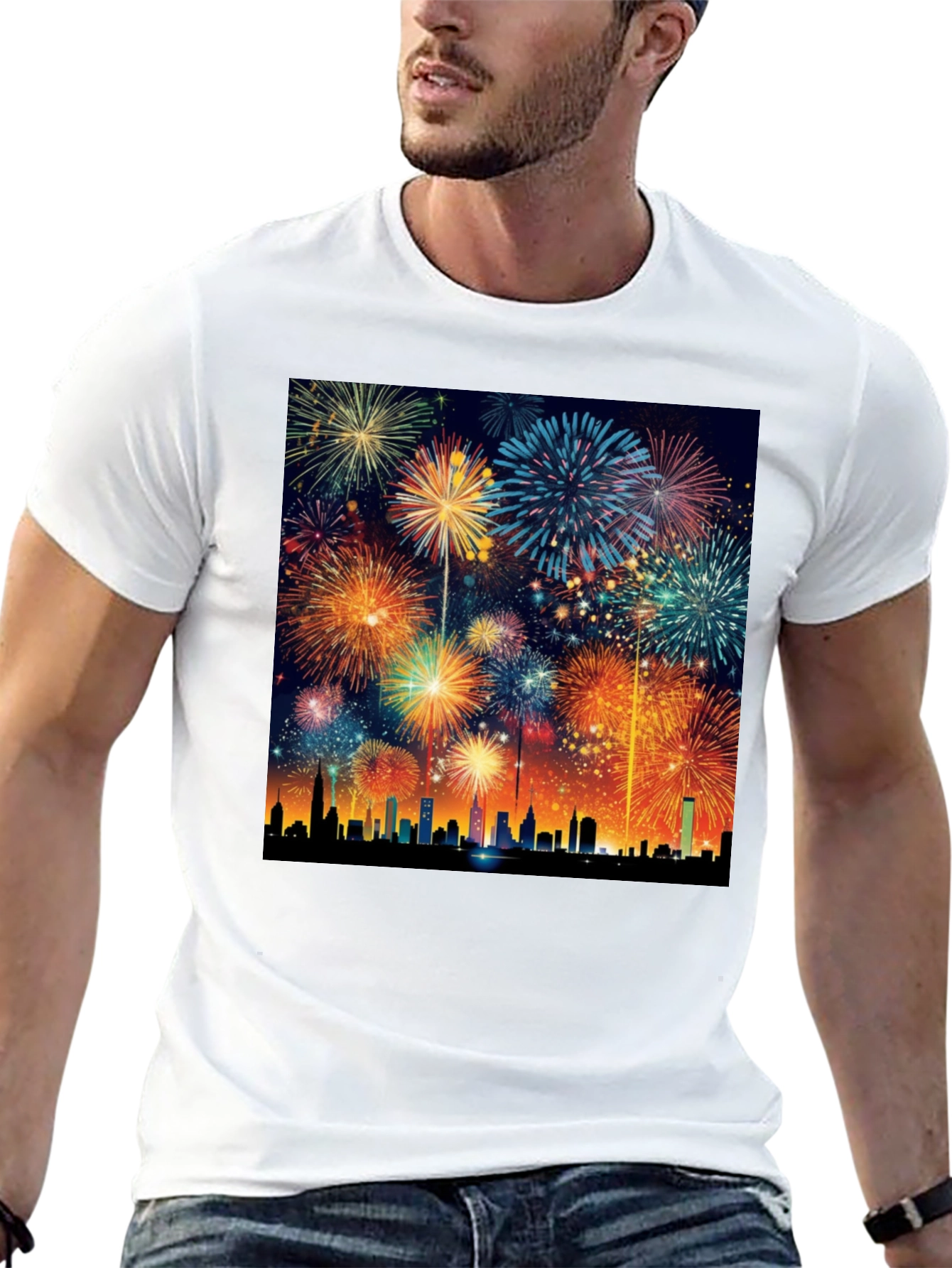 Fireworks Over City T-Shirt