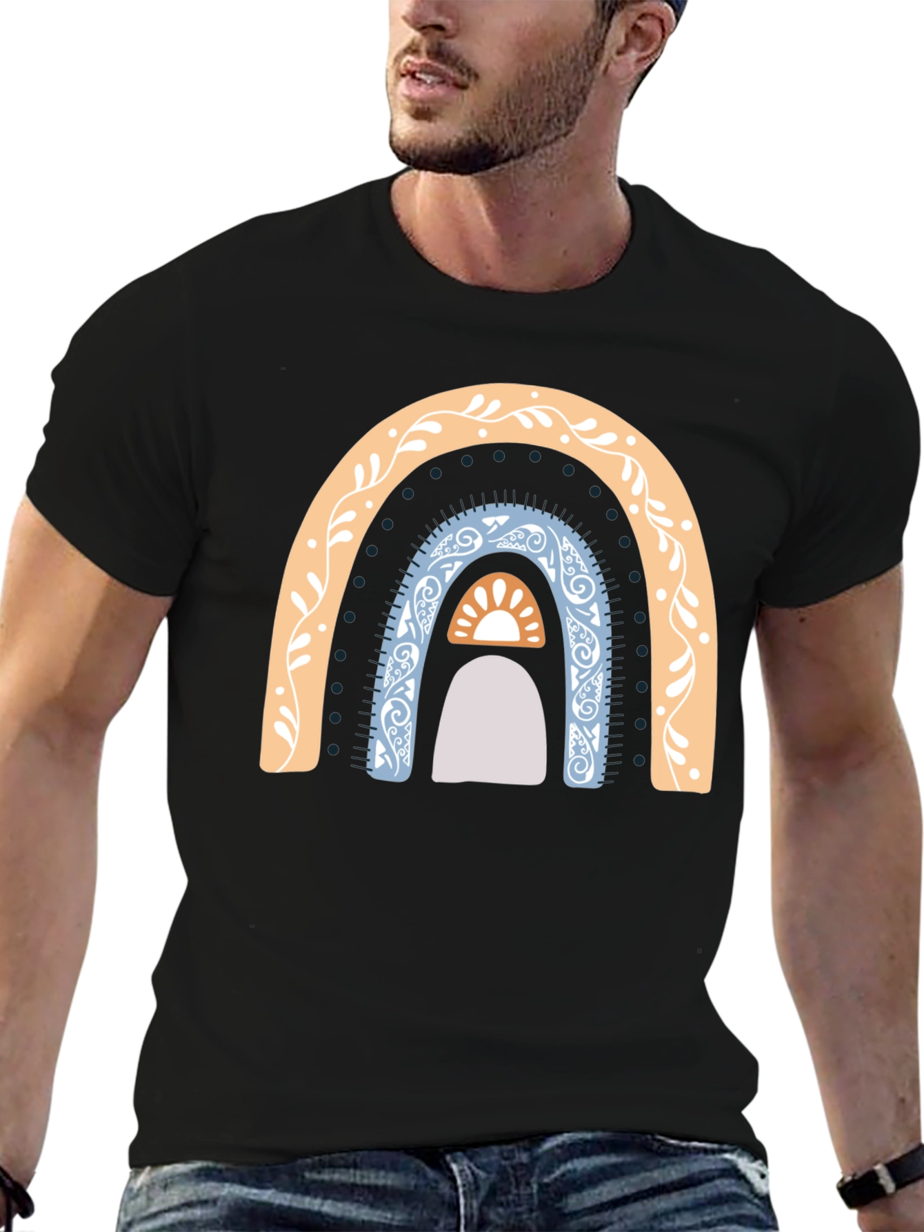 Boho Rainbow Graphic T-Shirt - Casual Style