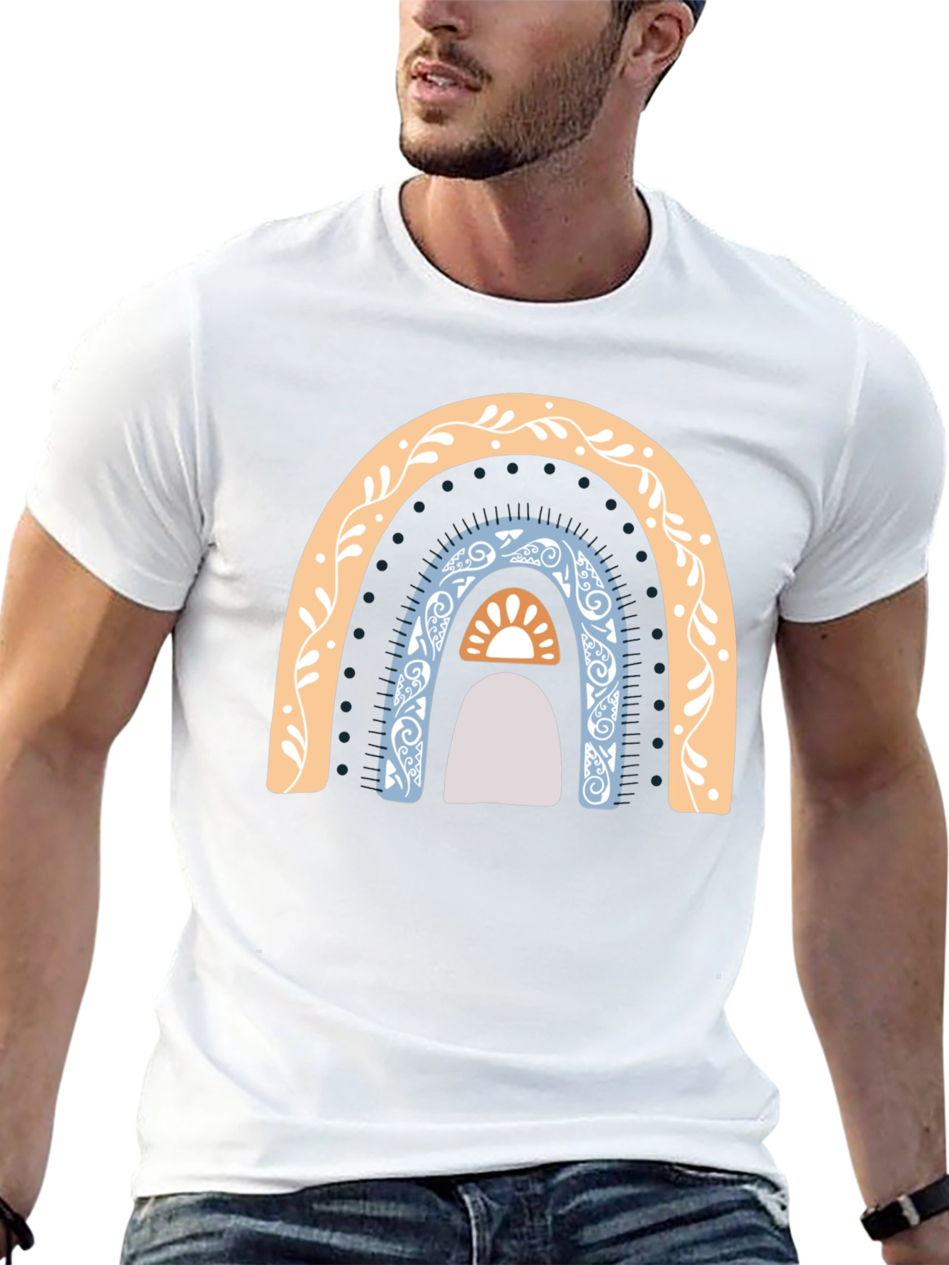 Boho Rainbow Graphic T-Shirt - Casual Style