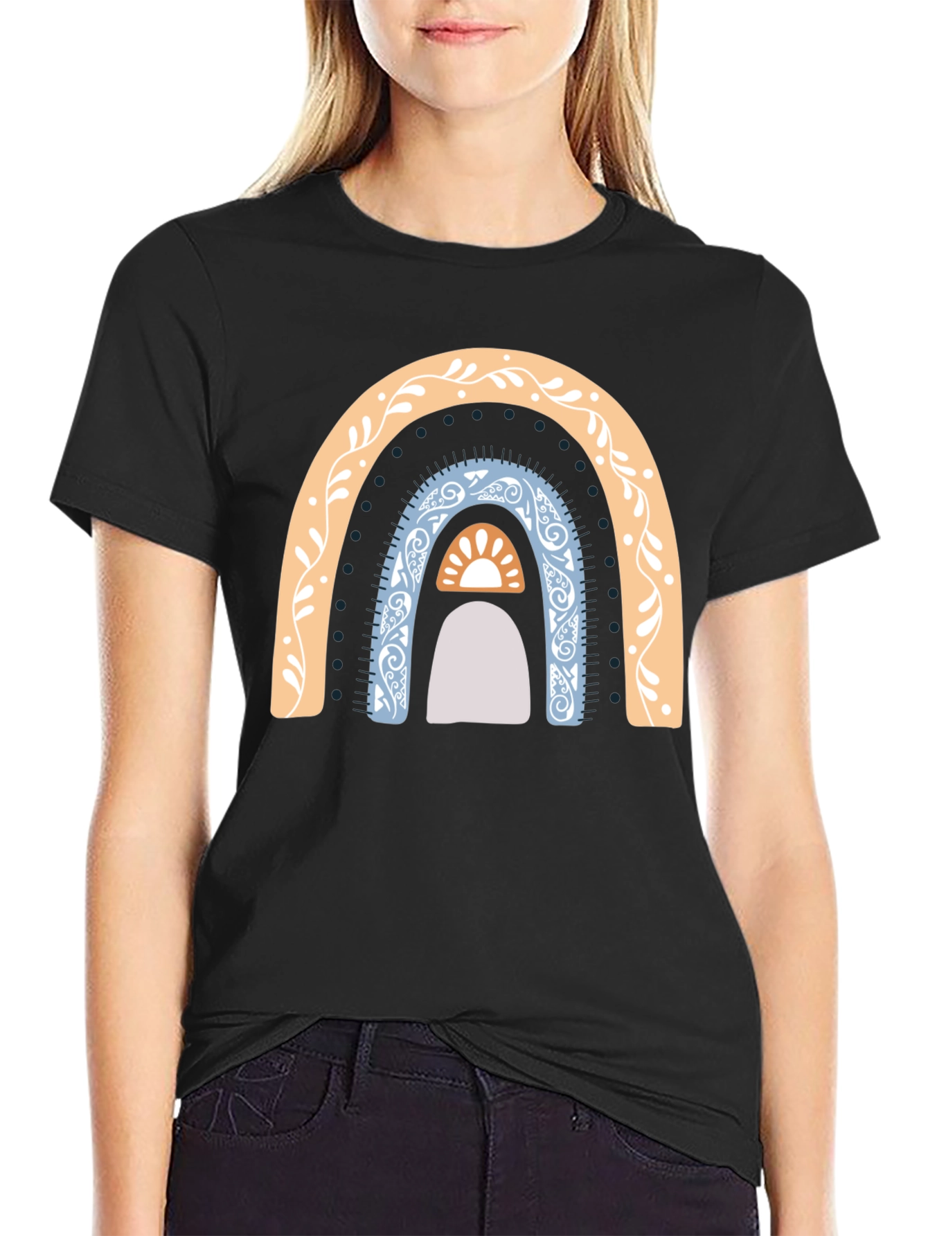 Boho Rainbow Graphic T-Shirt - Casual Style
