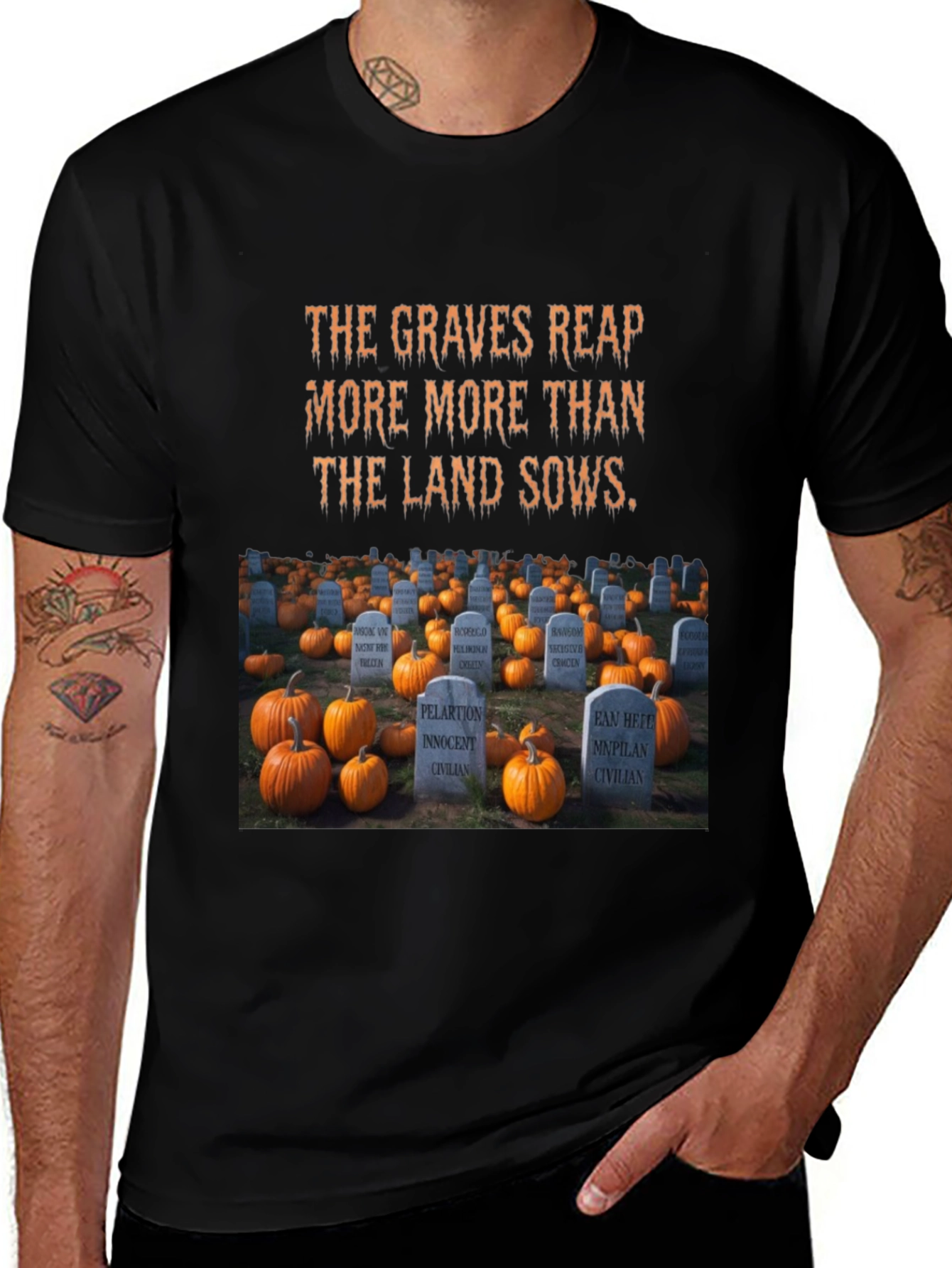 Halloween Cemetery Pumpkin Patch Graphic T-Shirt