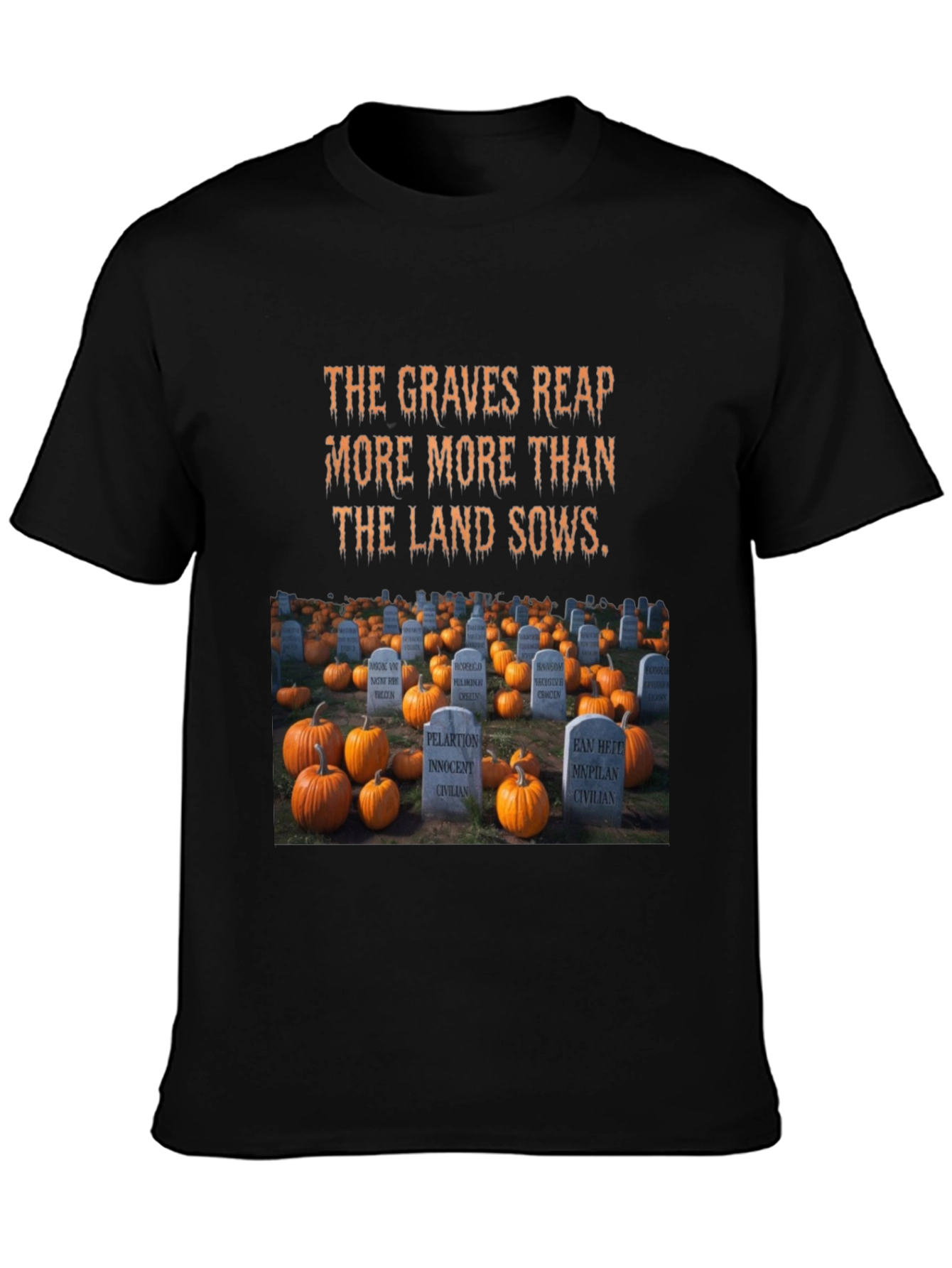Halloween Cemetery Pumpkin Patch Graphic T-Shirt