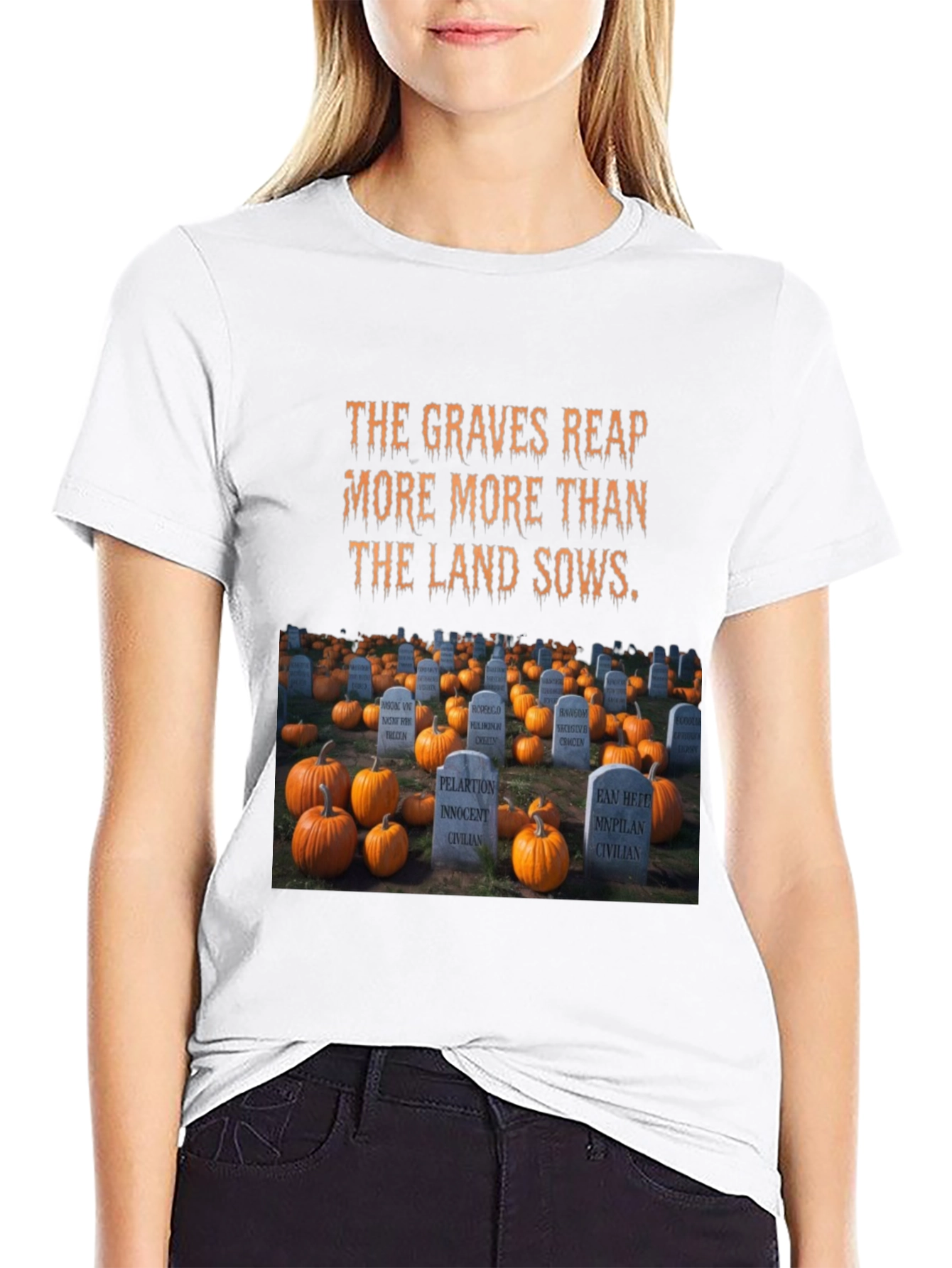 Halloween Cemetery Pumpkin Patch Graphic T-Shirt