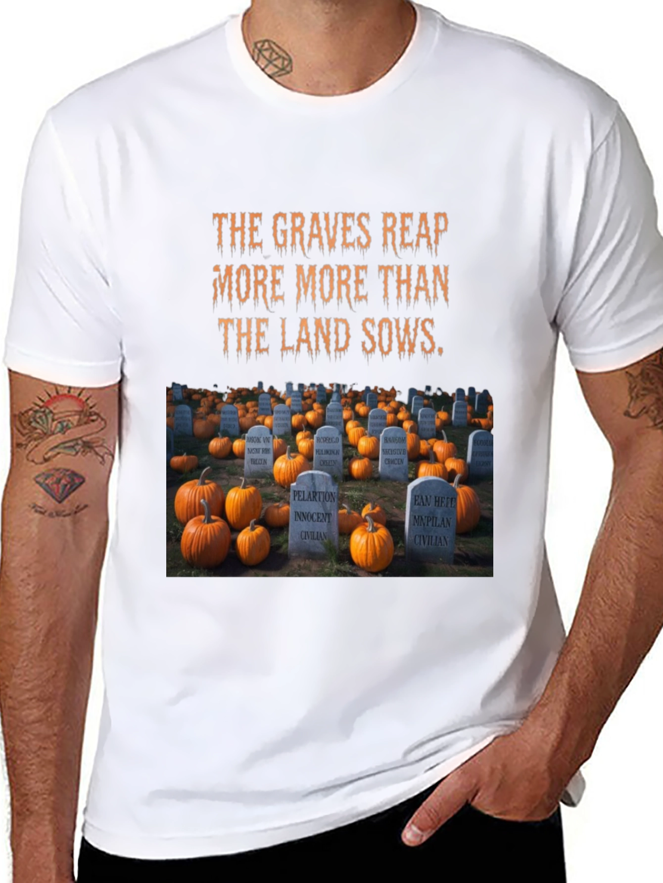 Halloween Cemetery Pumpkin Patch Graphic T-Shirt