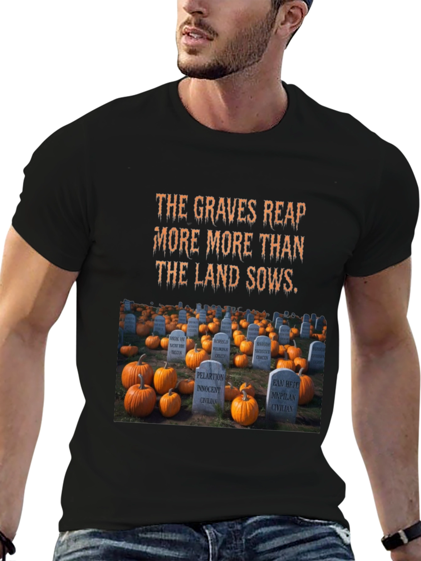 Halloween Cemetery Pumpkin Patch Graphic T-Shirt