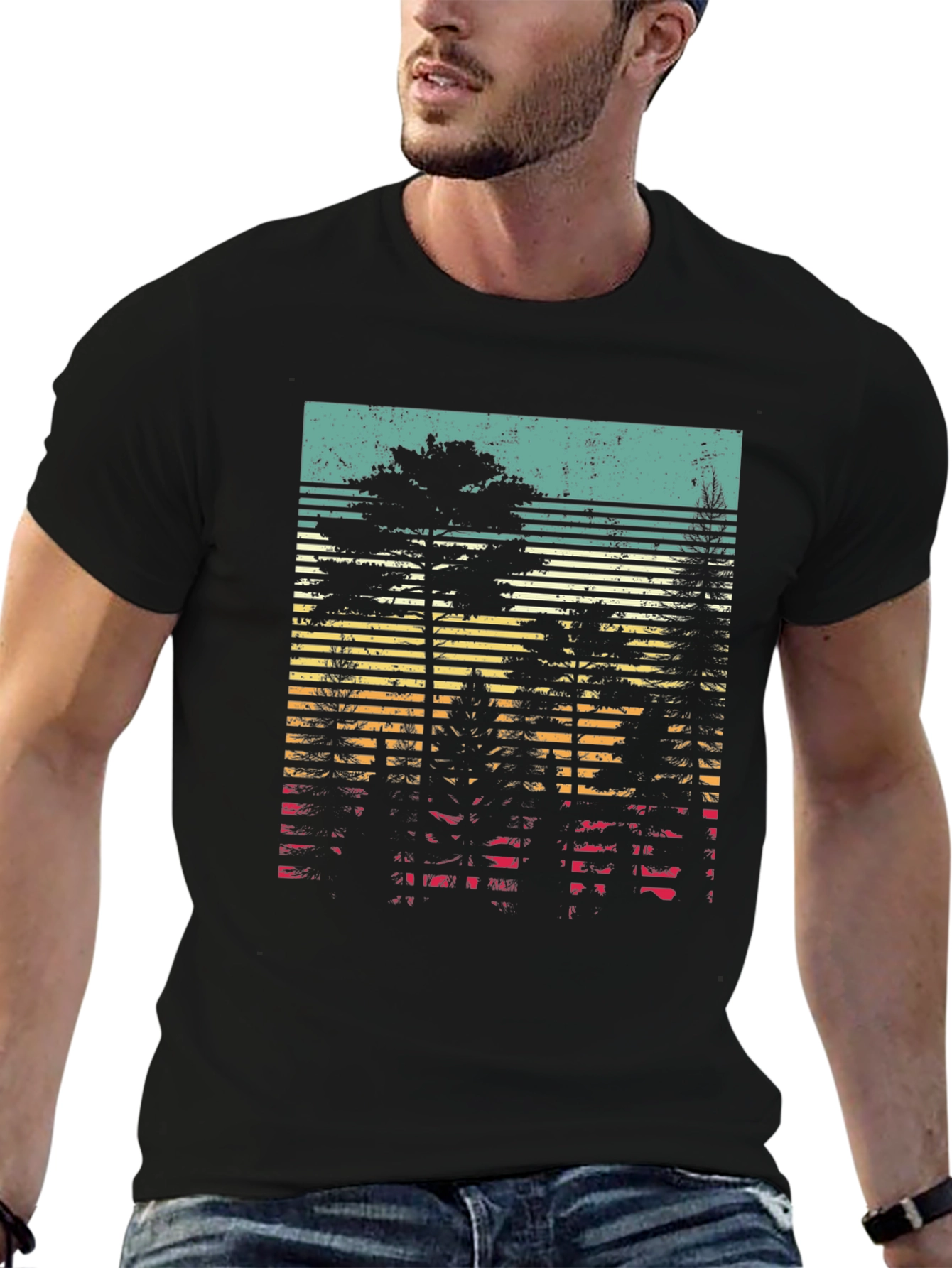 Retro Forest Graphic Tee - Black Unisex T-Shirt