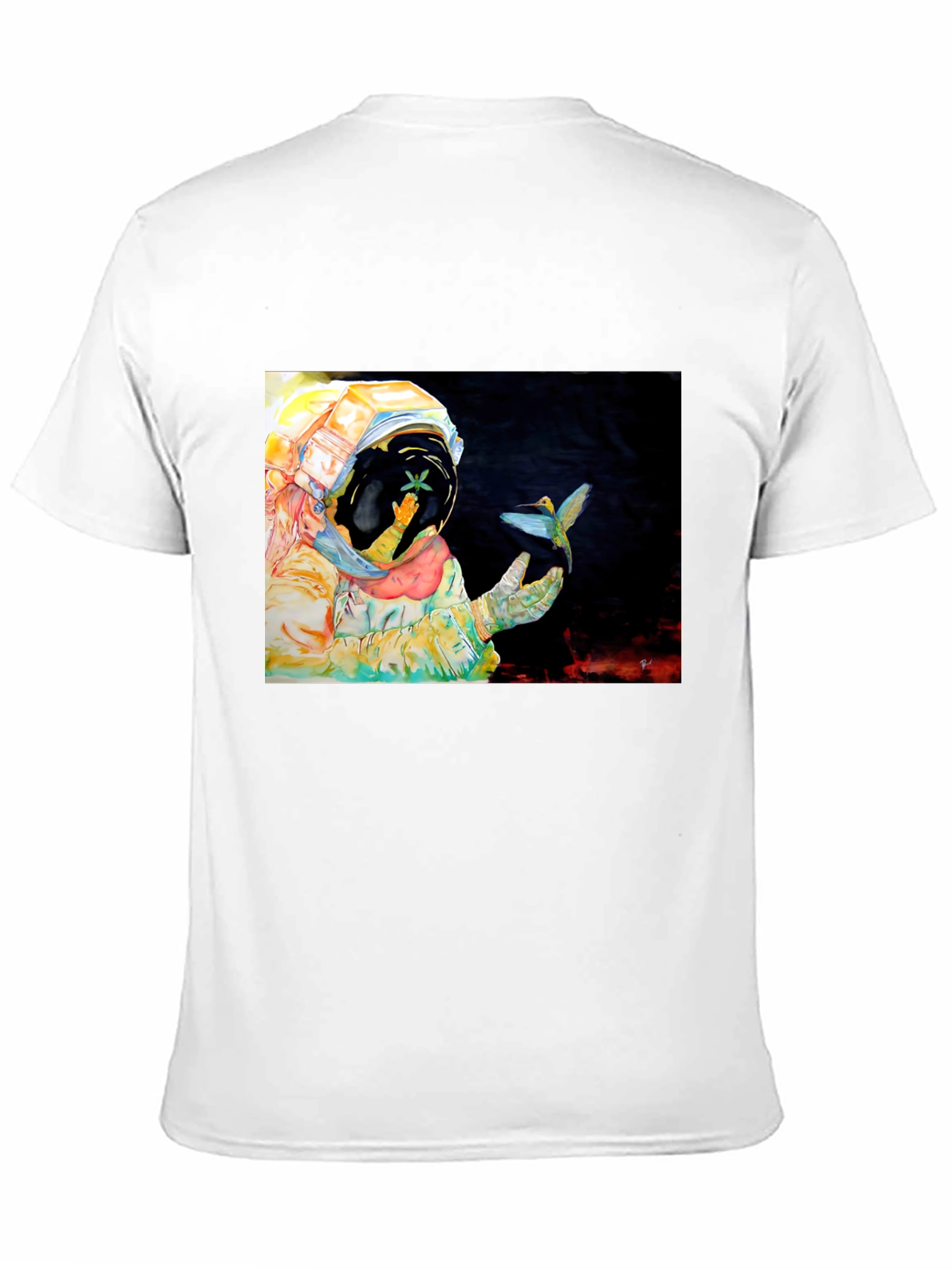 Astronaut & Hummingbird Graphic T-Shirt - Black