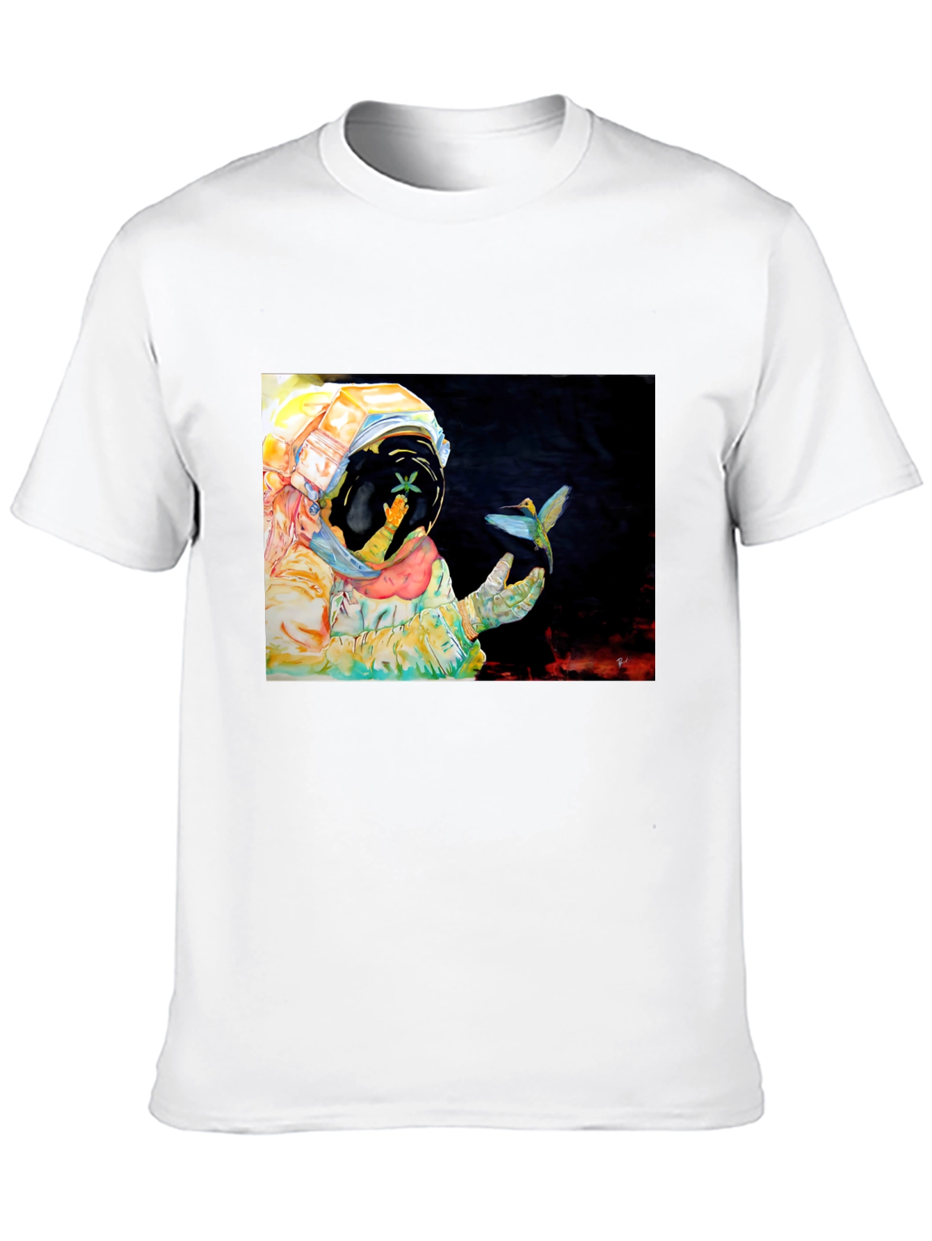 Astronaut & Hummingbird Graphic T-Shirt - Black