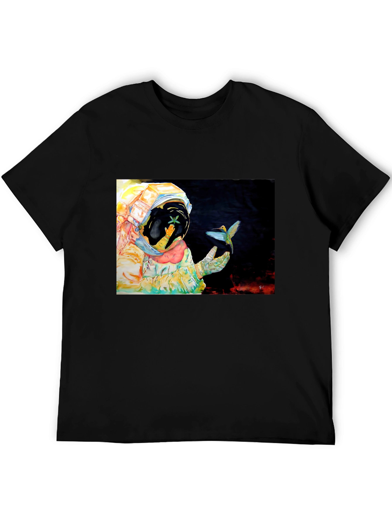 Astronaut & Hummingbird Graphic T-Shirt - Black