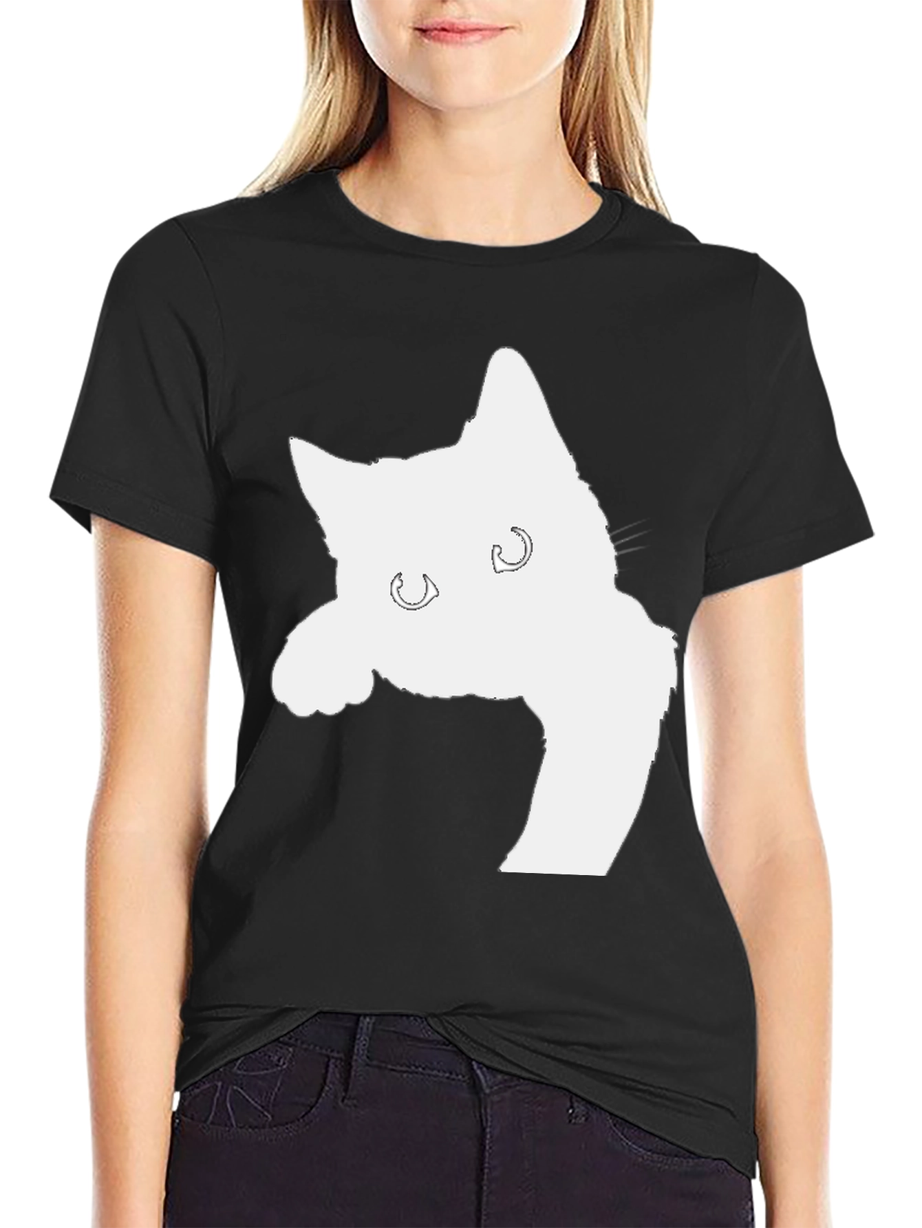 Black Cat Silhouette Graphic T-Shirt