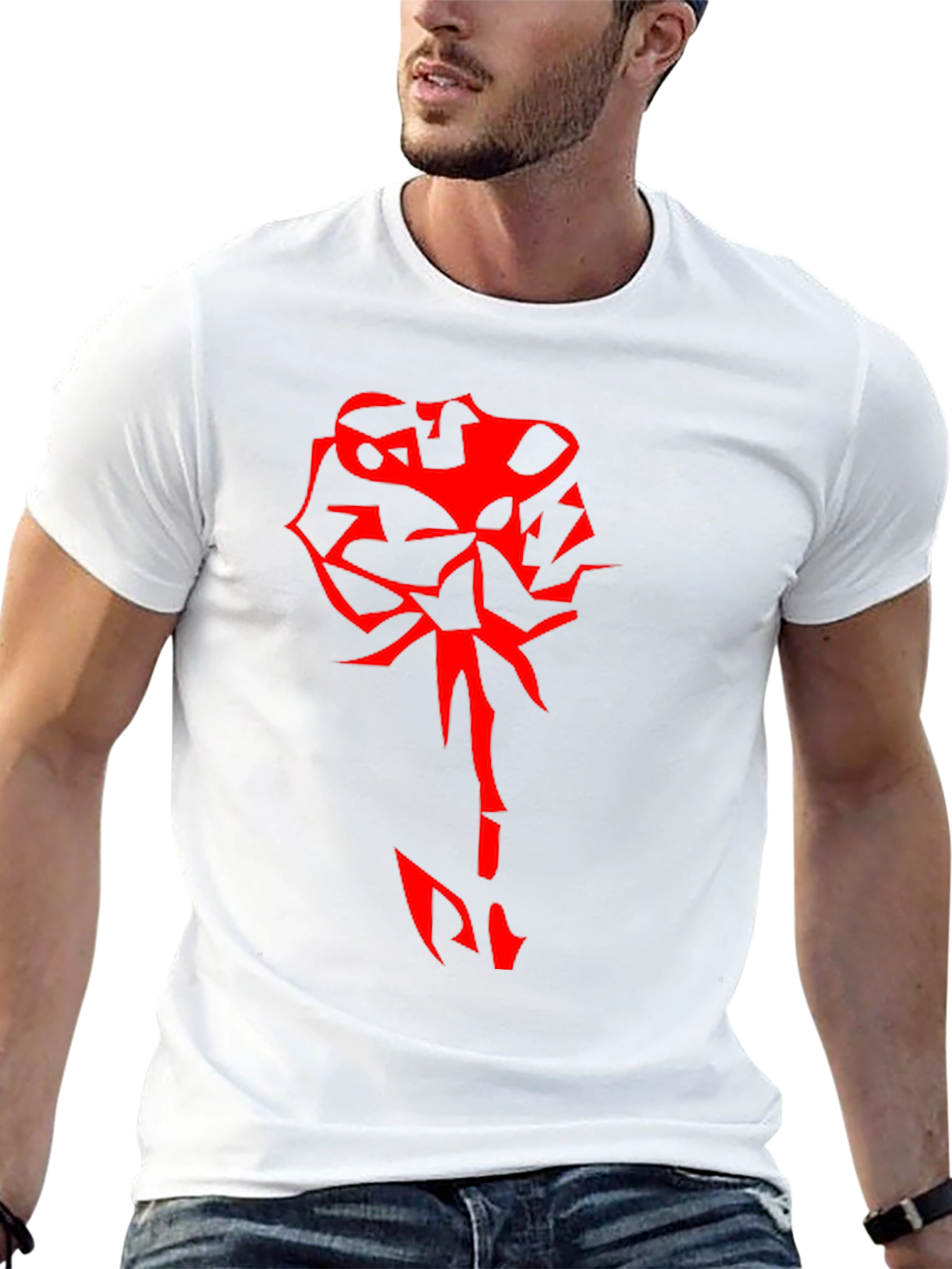 Edgy Red Rose Graphic Black T-Shirt