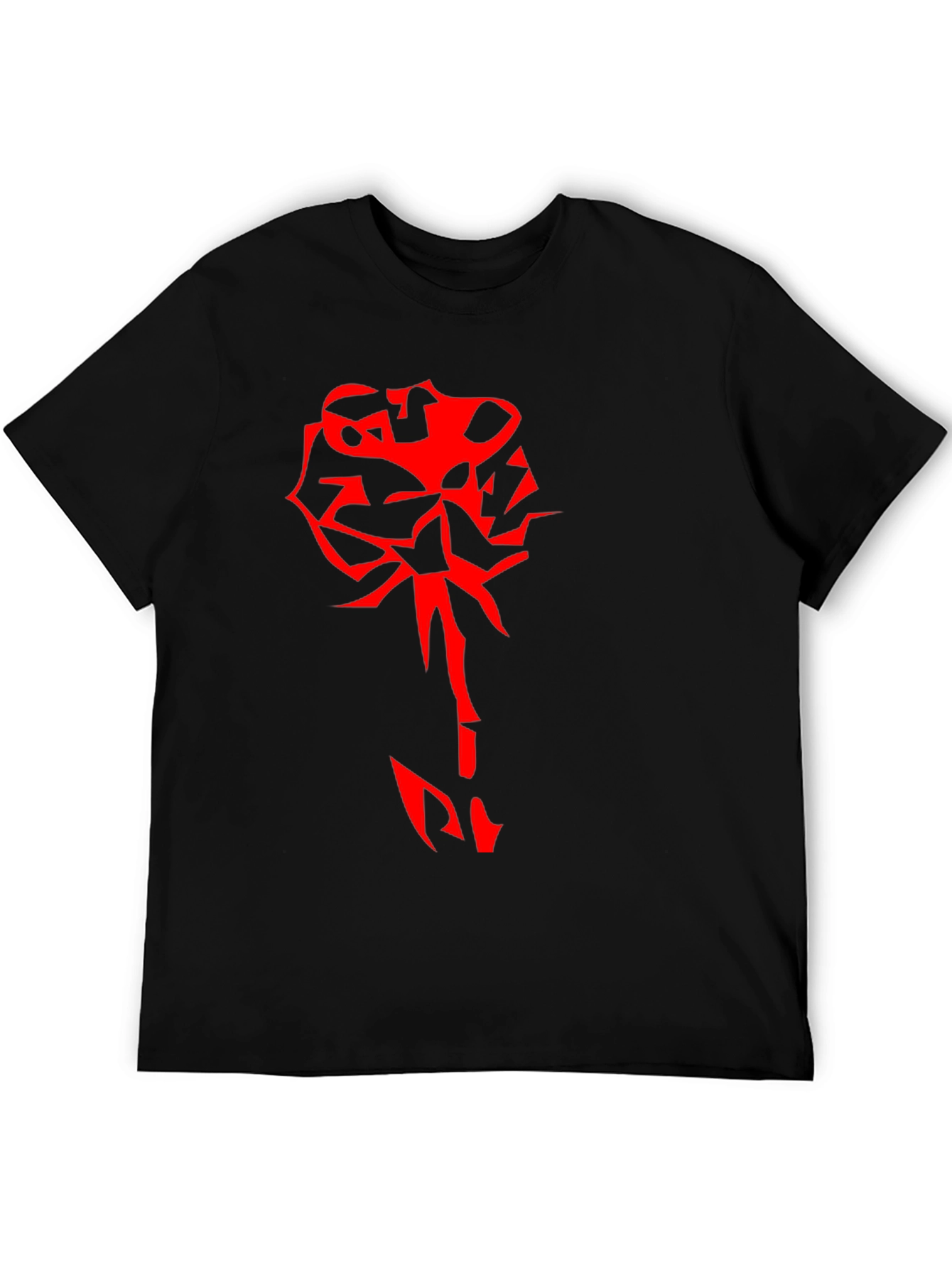 Edgy Red Rose Graphic Black T-Shirt