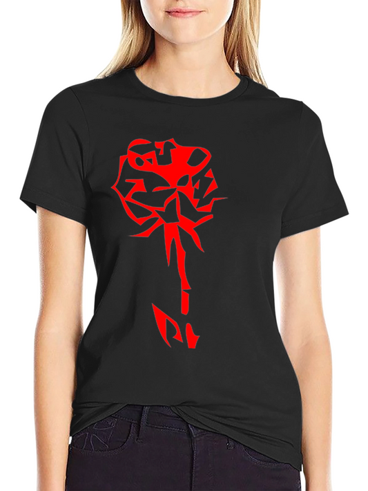 Edgy Red Rose Graphic Black T-Shirt