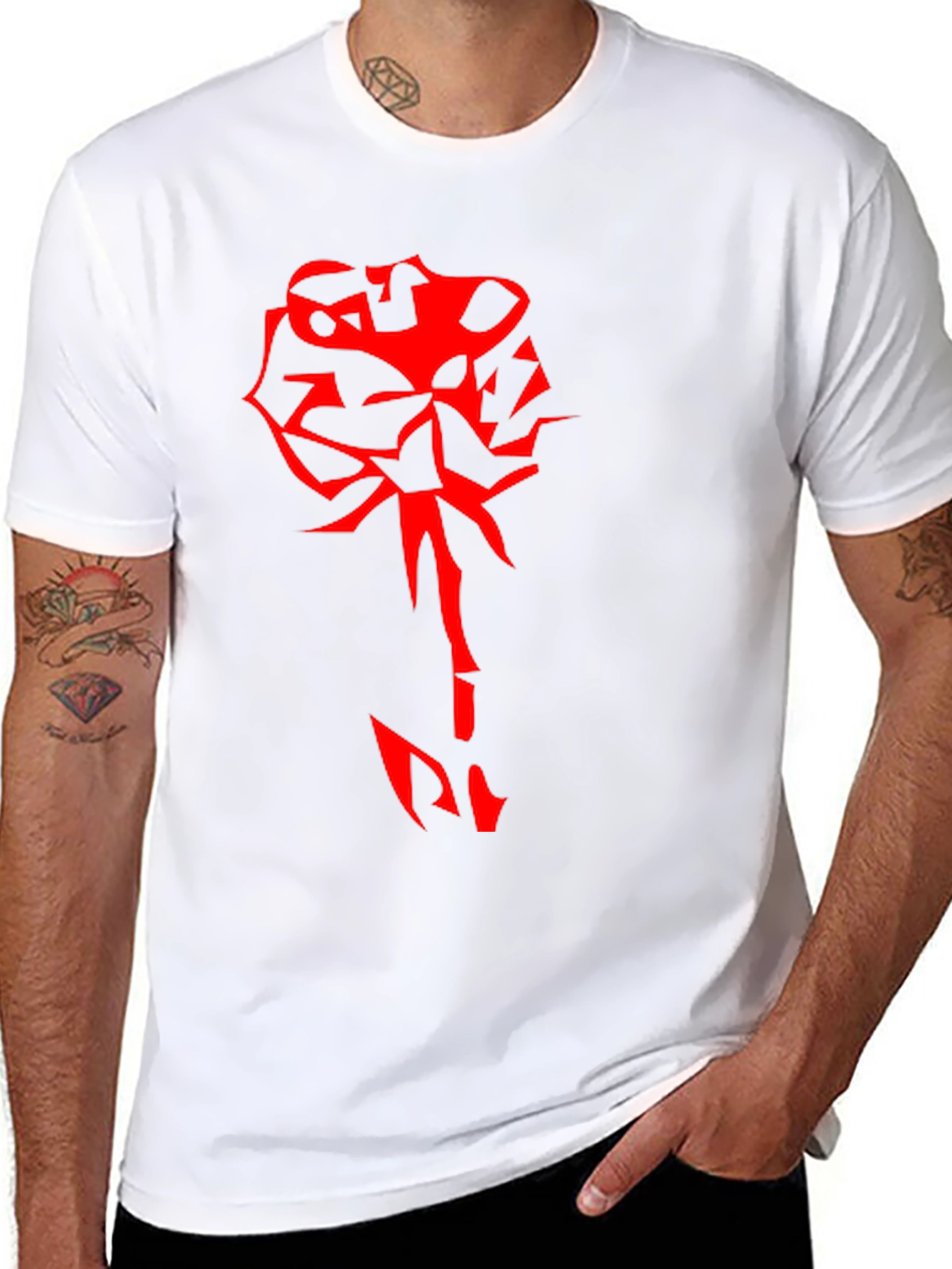 Edgy Red Rose Graphic Black T-Shirt