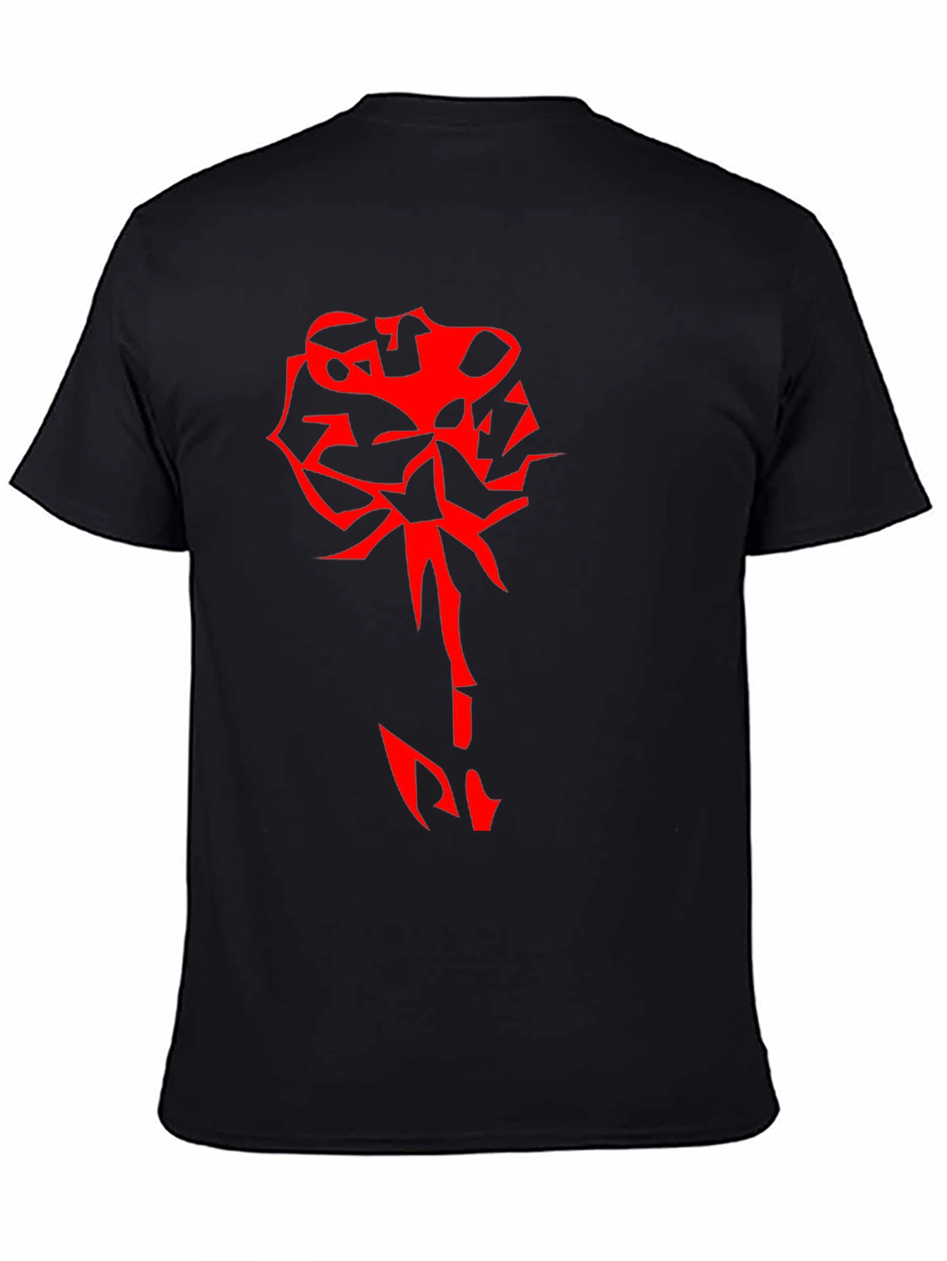 Edgy Red Rose Graphic Black T-Shirt