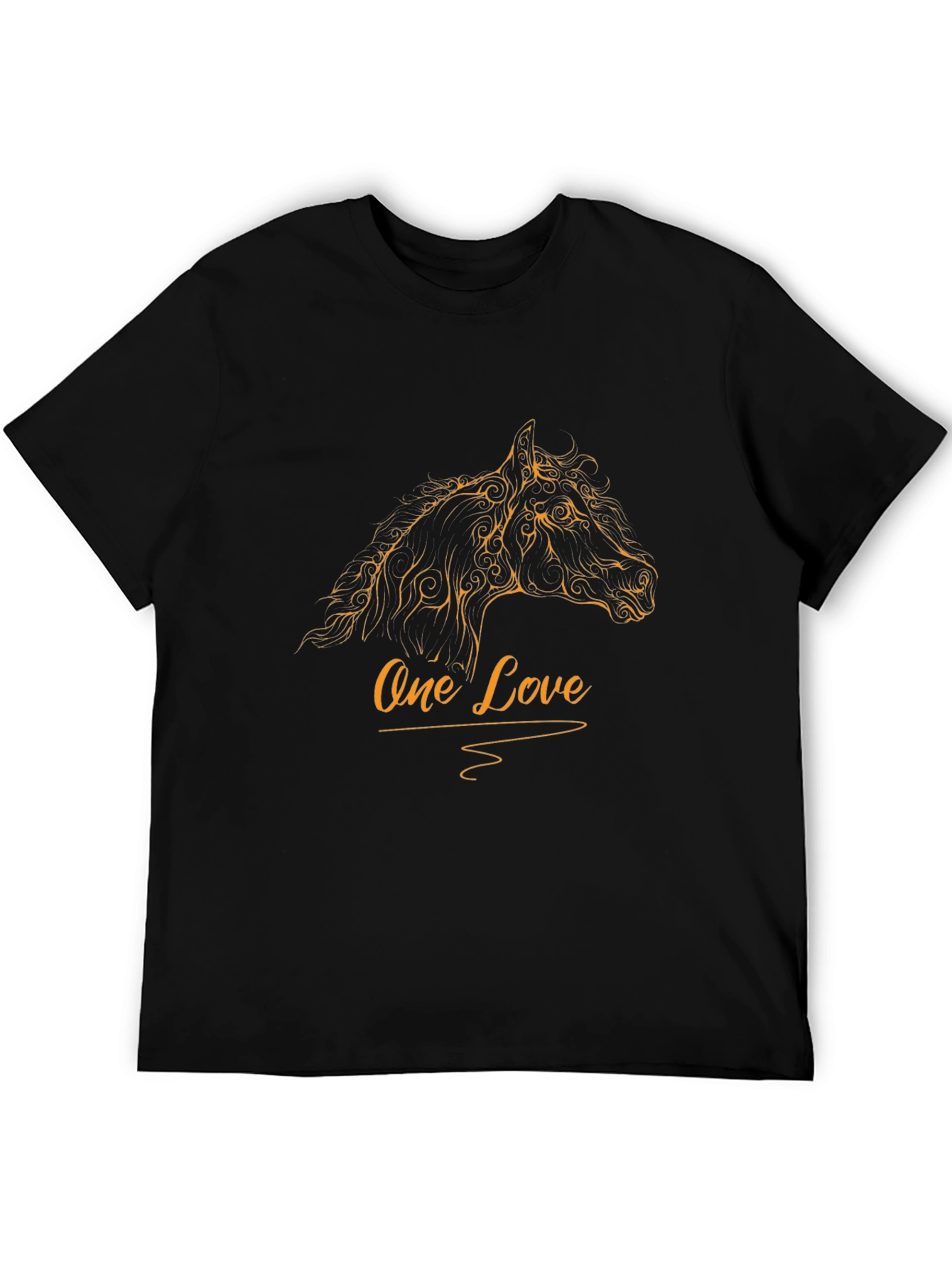 Mens Black T-Shirt with One Love Horse Design