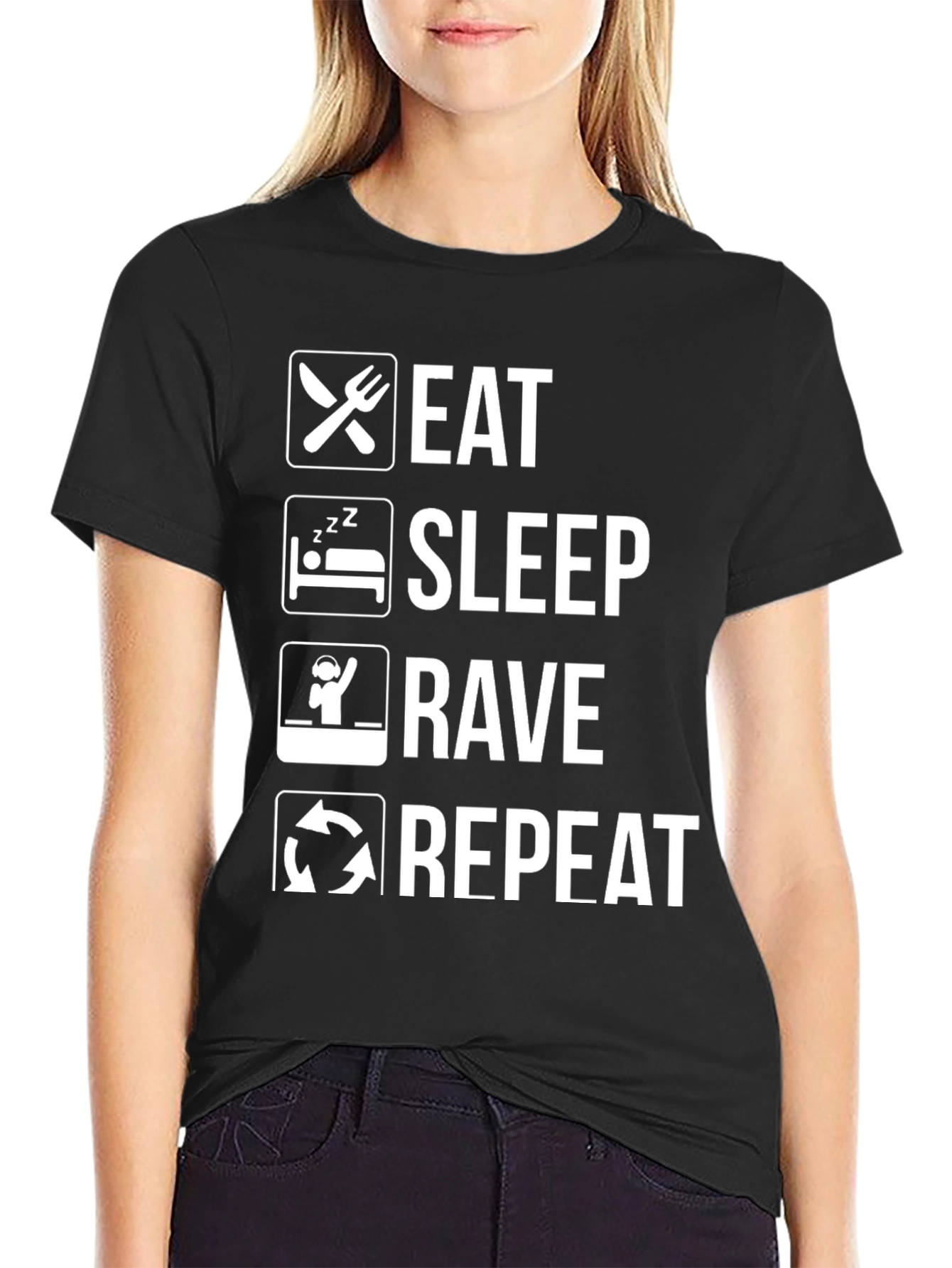 Eat Sleep Rave Repeat T-Shirt - Black Graphic Tee
