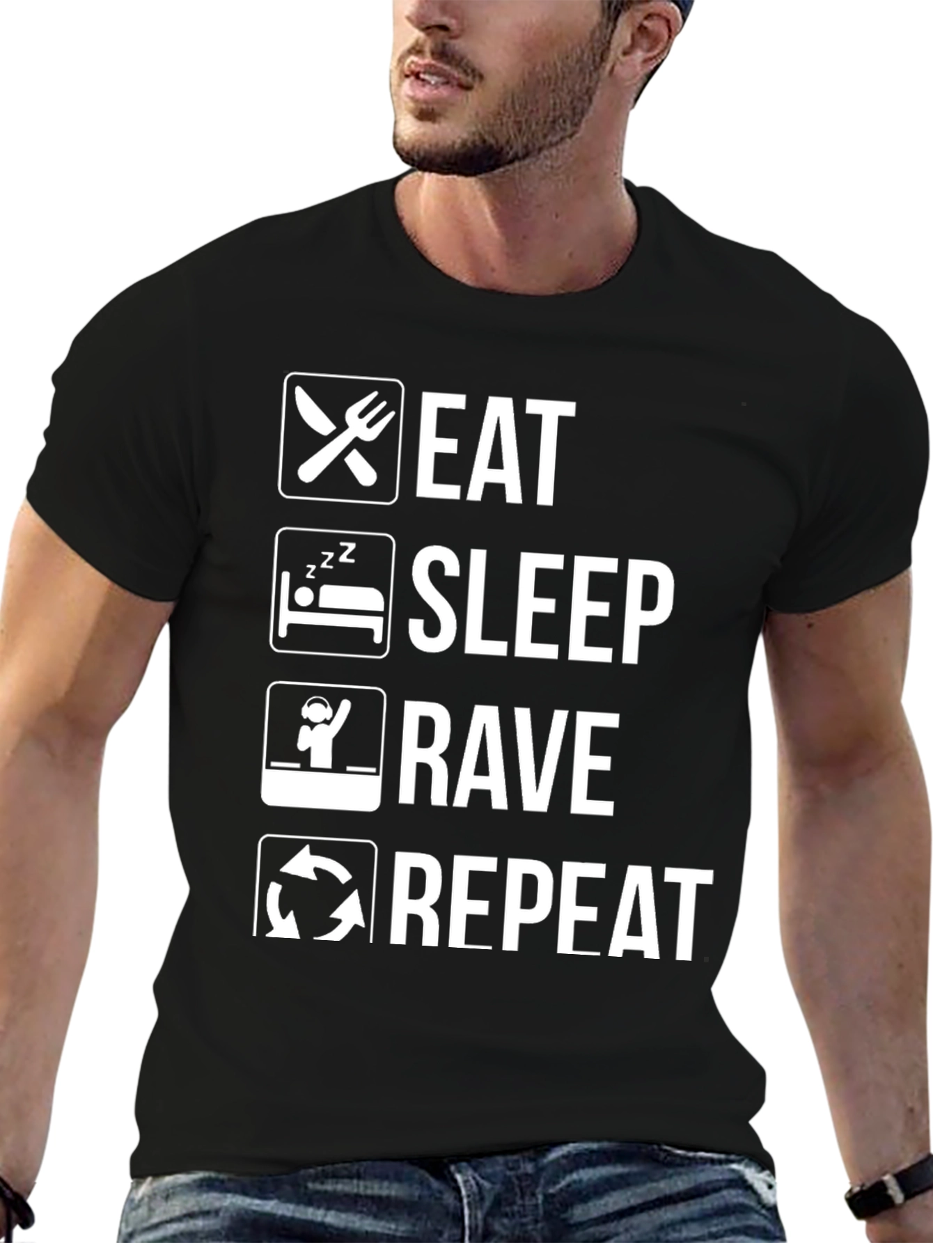 Eat Sleep Rave Repeat T-Shirt - Black Graphic Tee