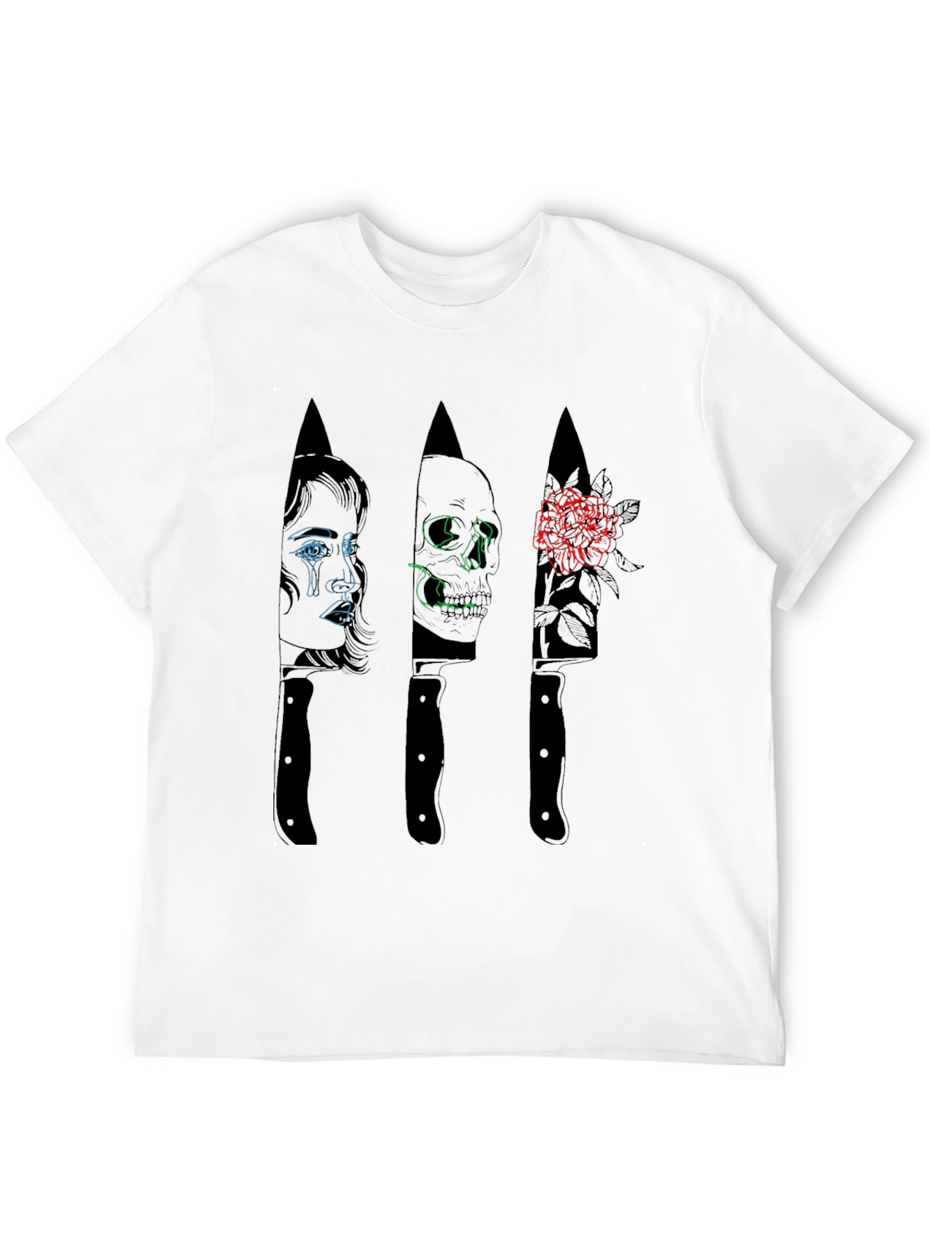 Tattooed Mans Graphic Knife Design T-Shirt