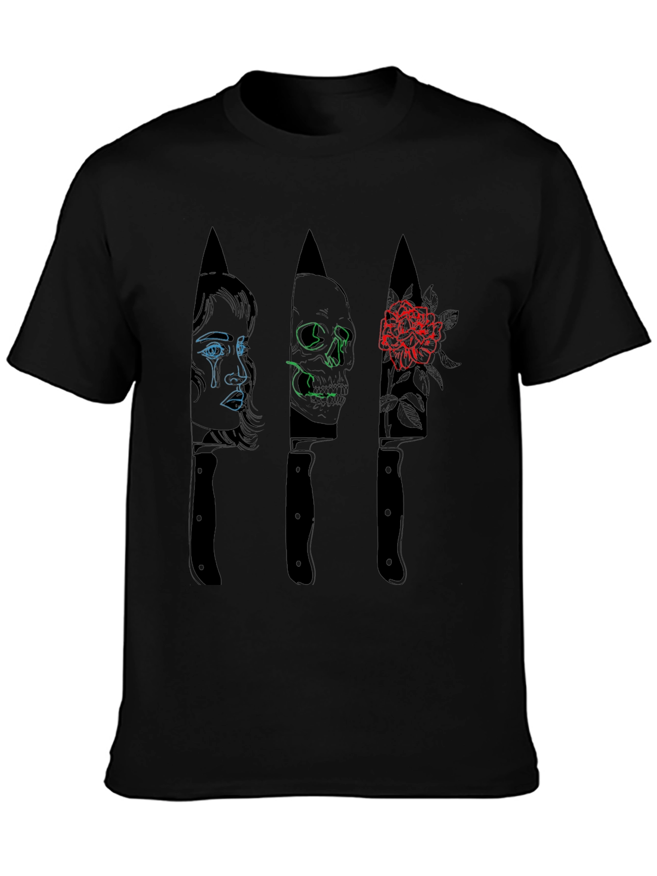 Tattooed Mans Graphic Knife Design T-Shirt