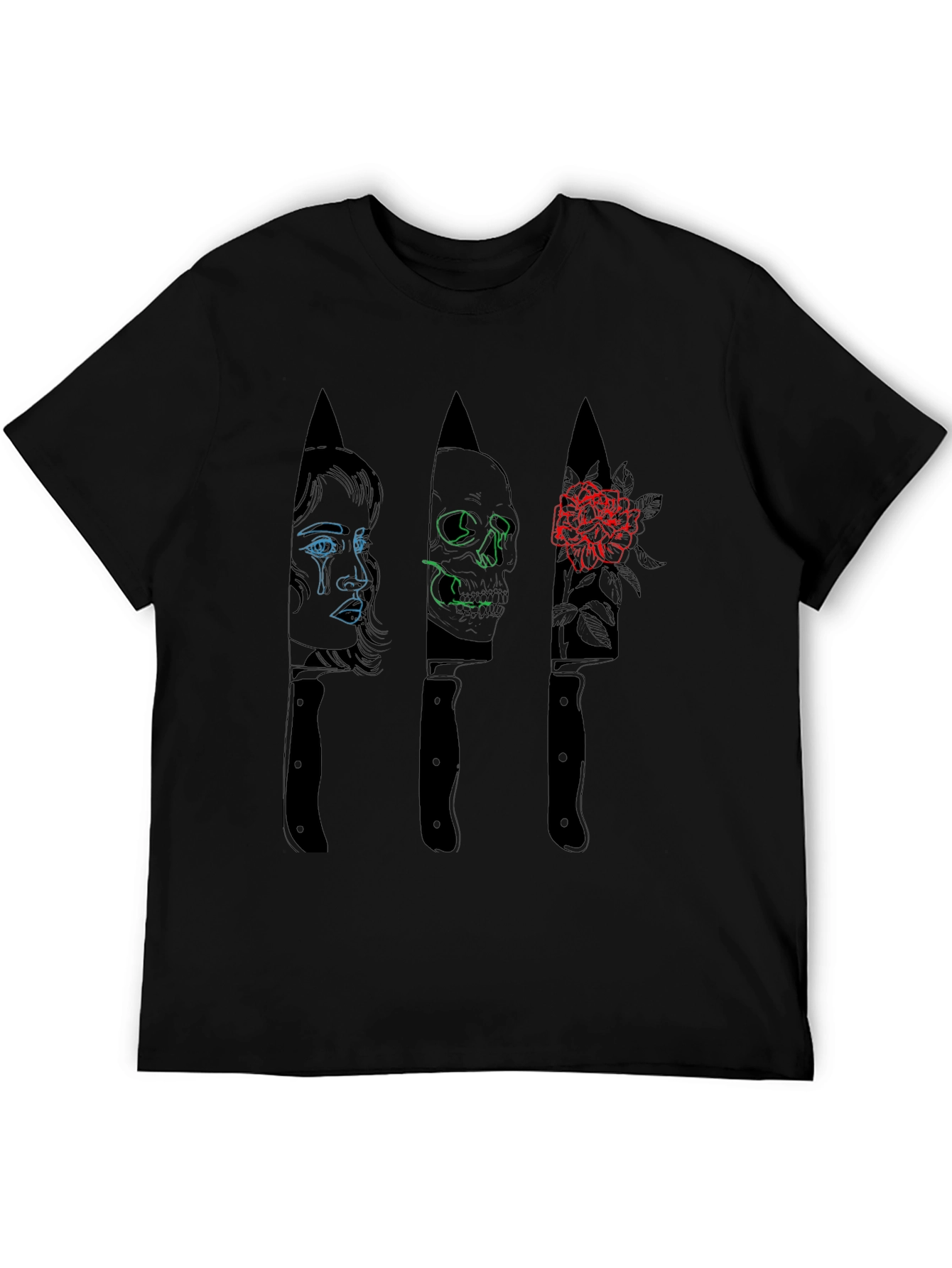 Tattooed Mans Graphic Knife Design T-Shirt