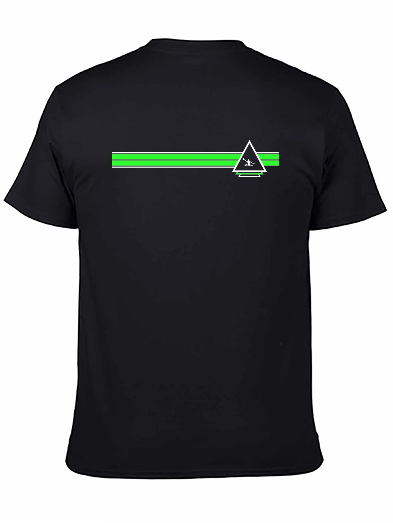 Mens Black Graphic Tee - Green Stripe Triangle Design