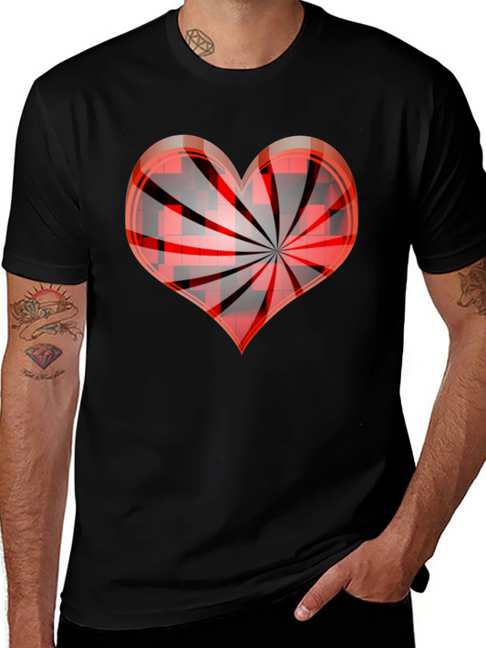 Red Swirl Heart Graphic Tee - Stylish Mens Black T-Shirt