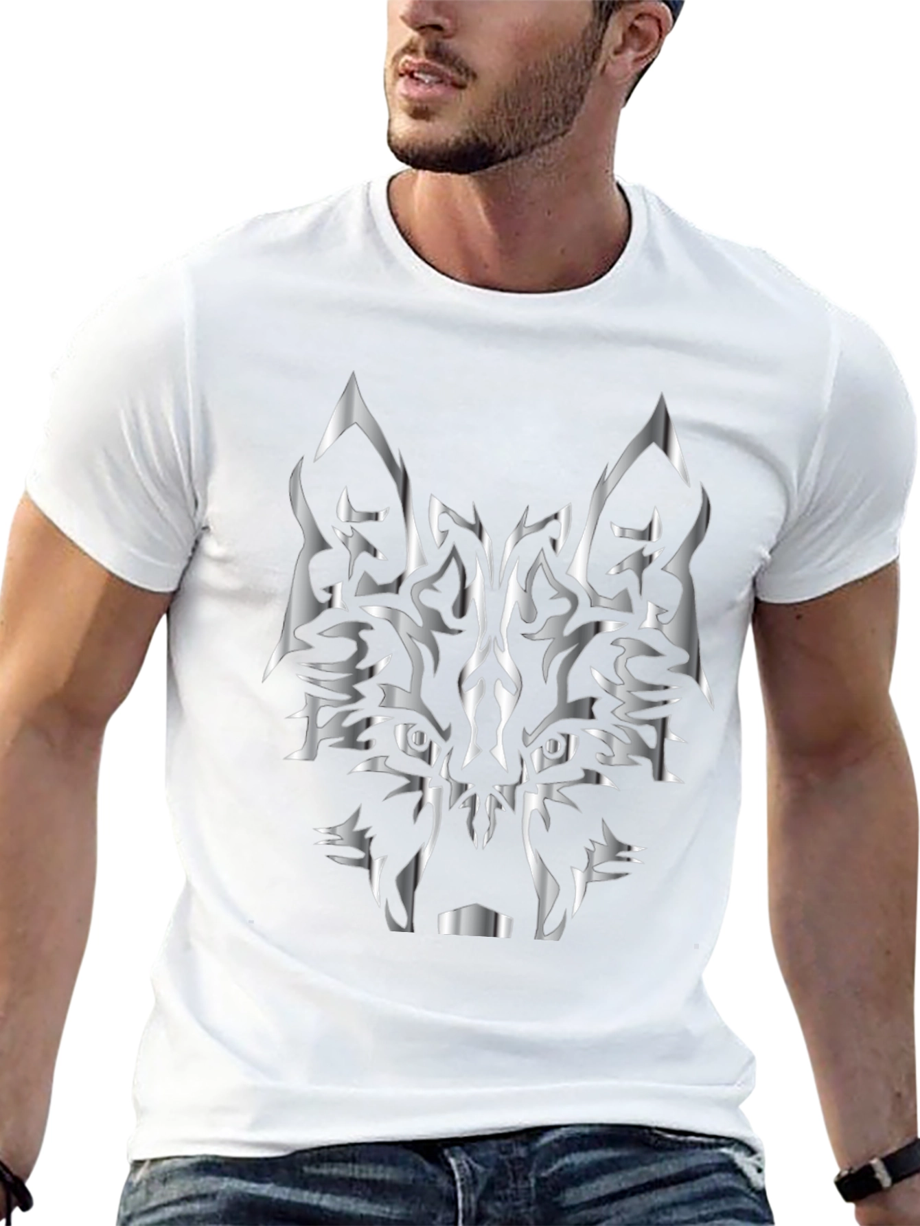 Tribal Wolf Head Graphic Black Tee