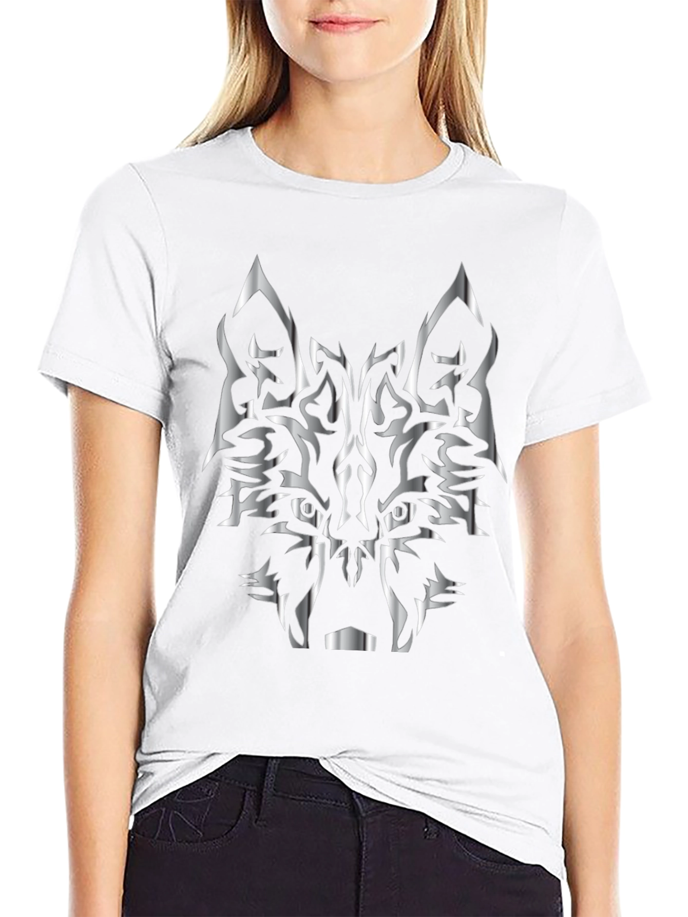 Tribal Wolf Head Graphic Black Tee