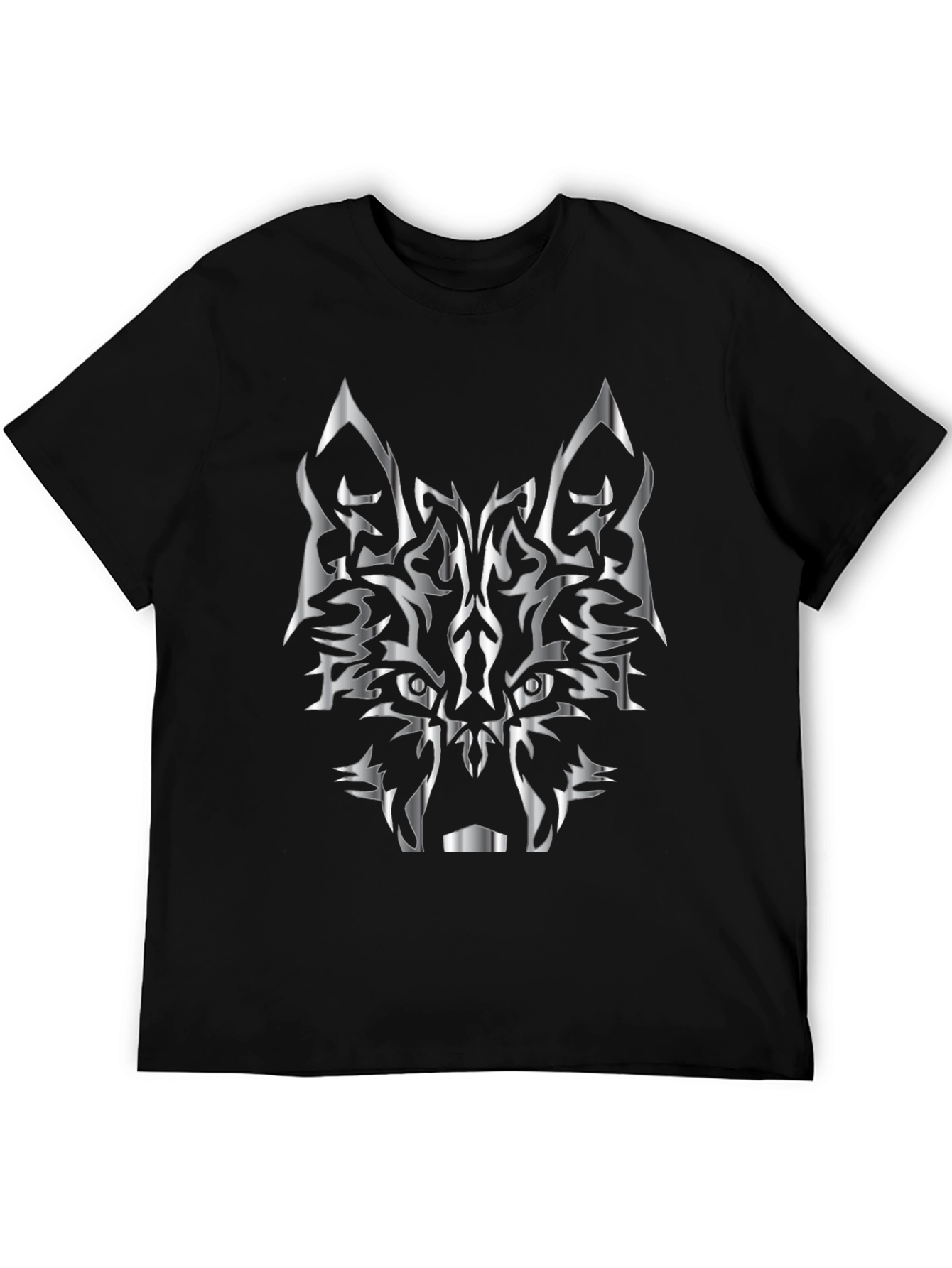 Tribal Wolf Head Graphic Black Tee