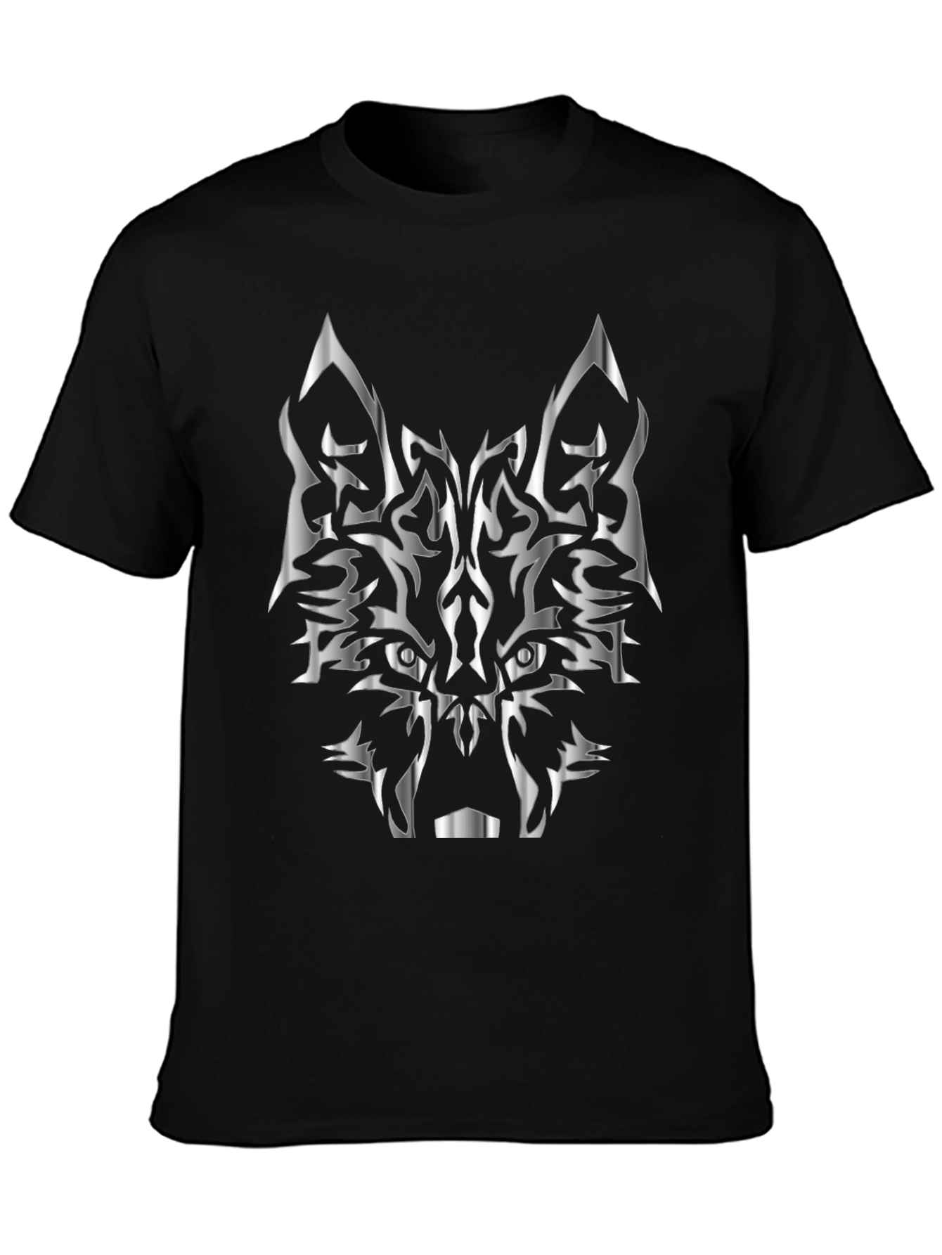 Tribal Wolf Head Graphic Black Tee