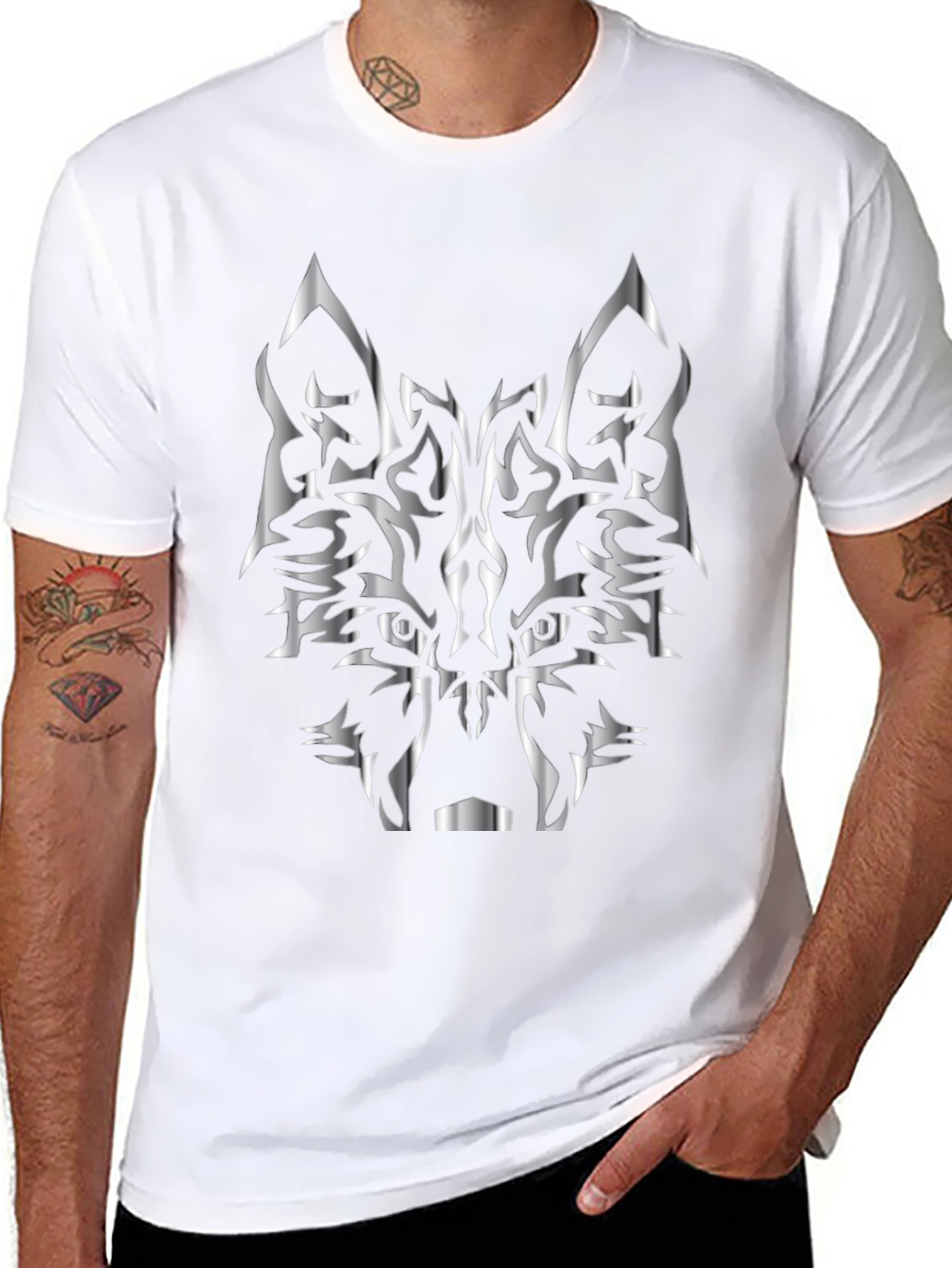 Tribal Wolf Head Graphic Black Tee