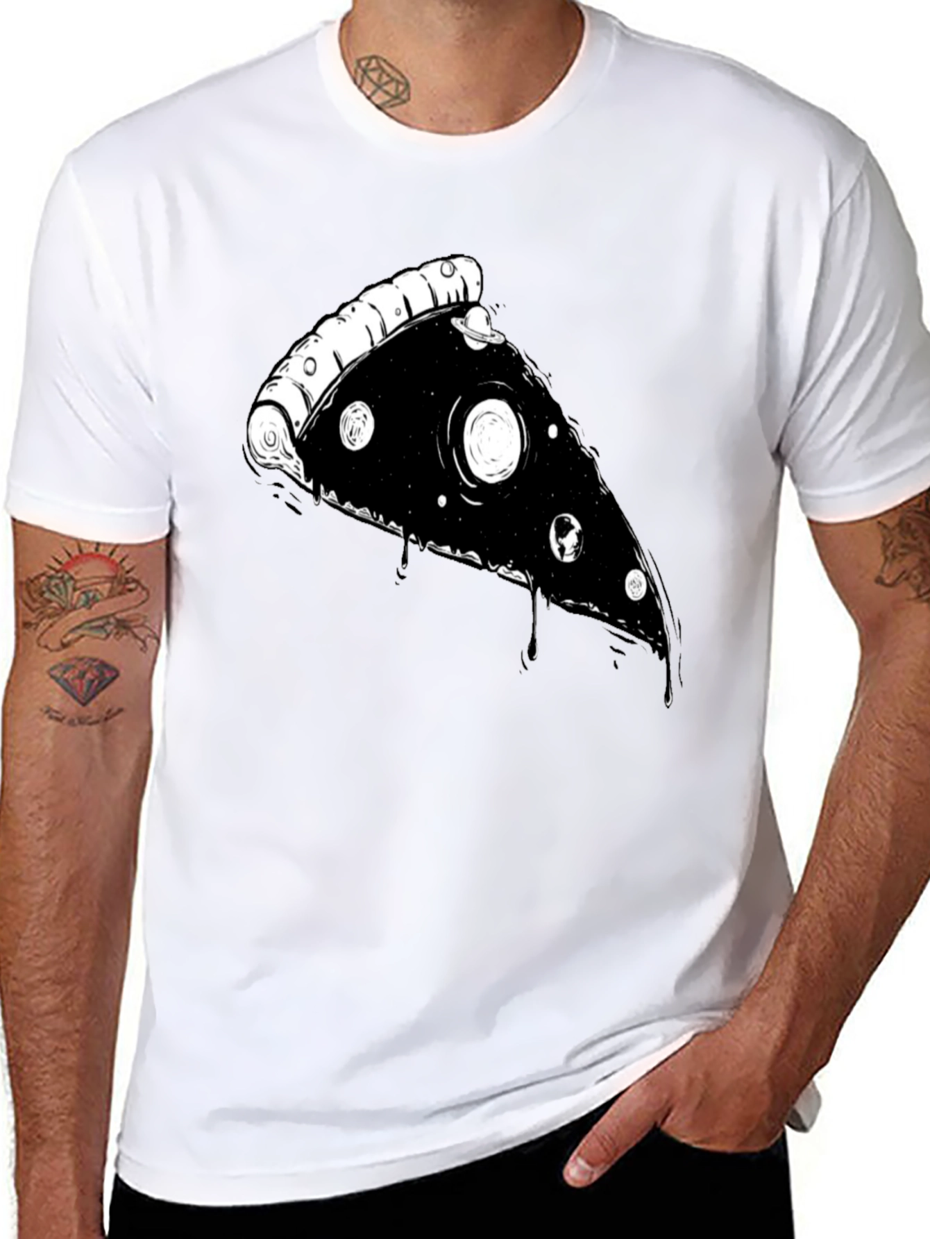 Galaxy Pizza Slice Graphic Tee - Black