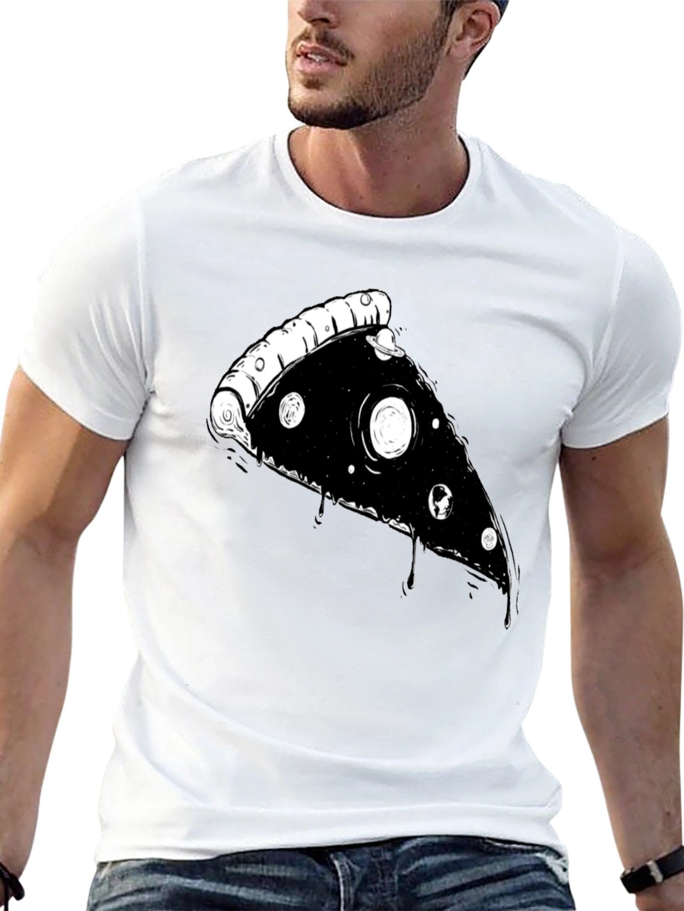 Galaxy Pizza Slice Graphic Tee - Black