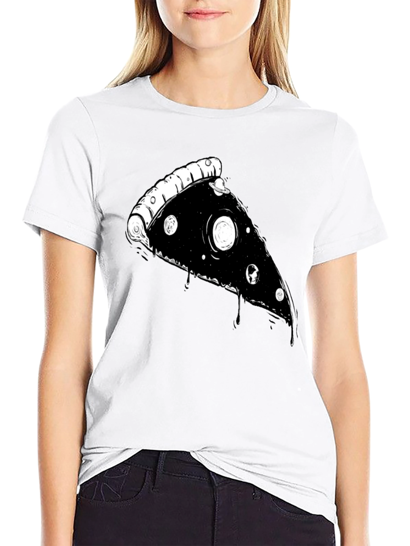 Galaxy Pizza Slice Graphic Tee - Black