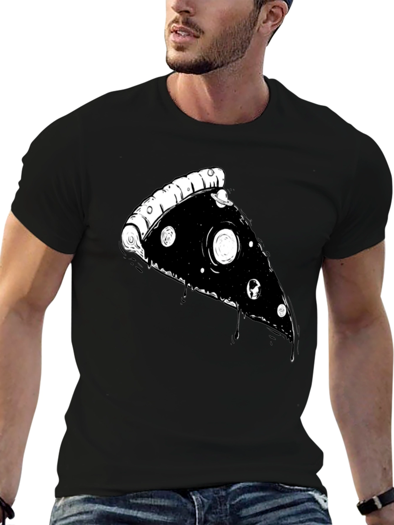 Galaxy Pizza Slice Graphic Tee - Black